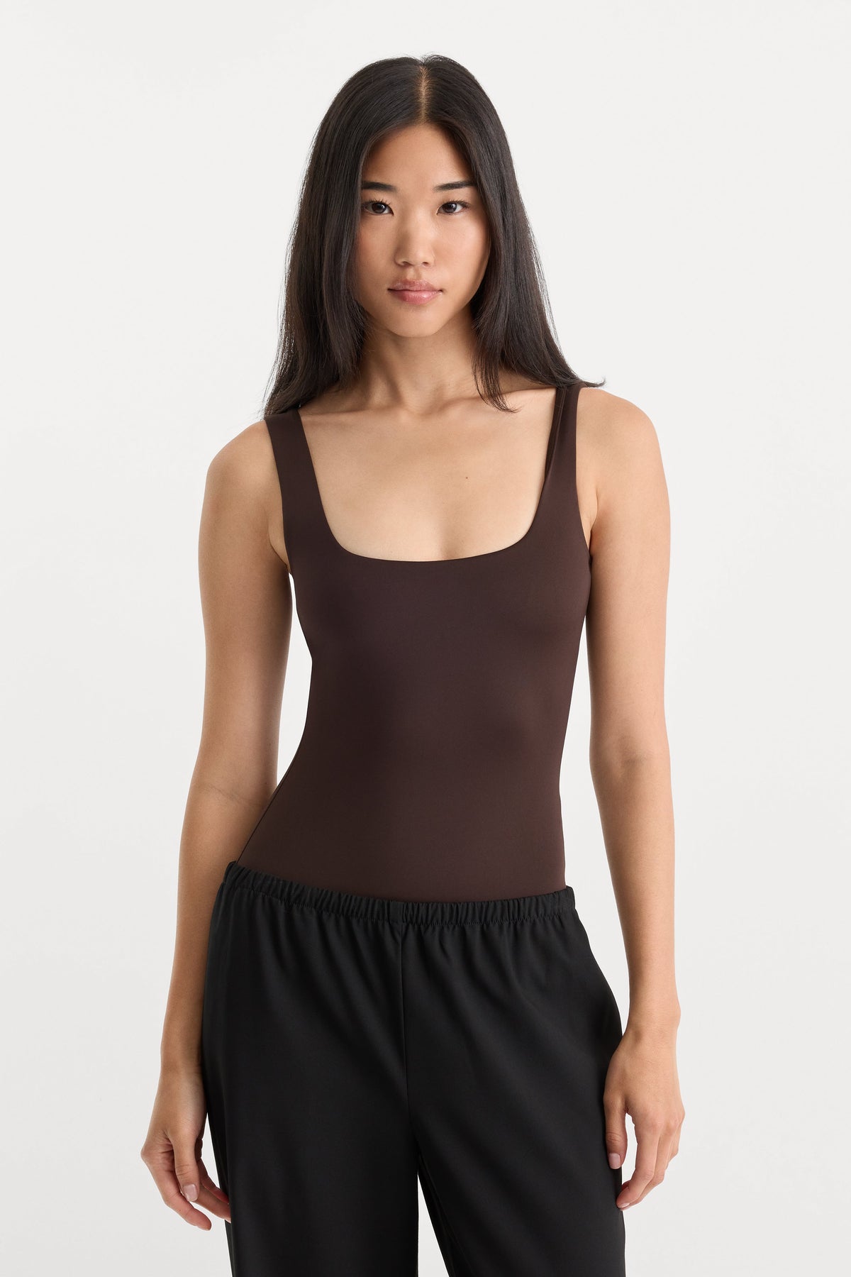 Luxury THE SCULPTING MODERN TANK BODYSUIT ESPRESSO