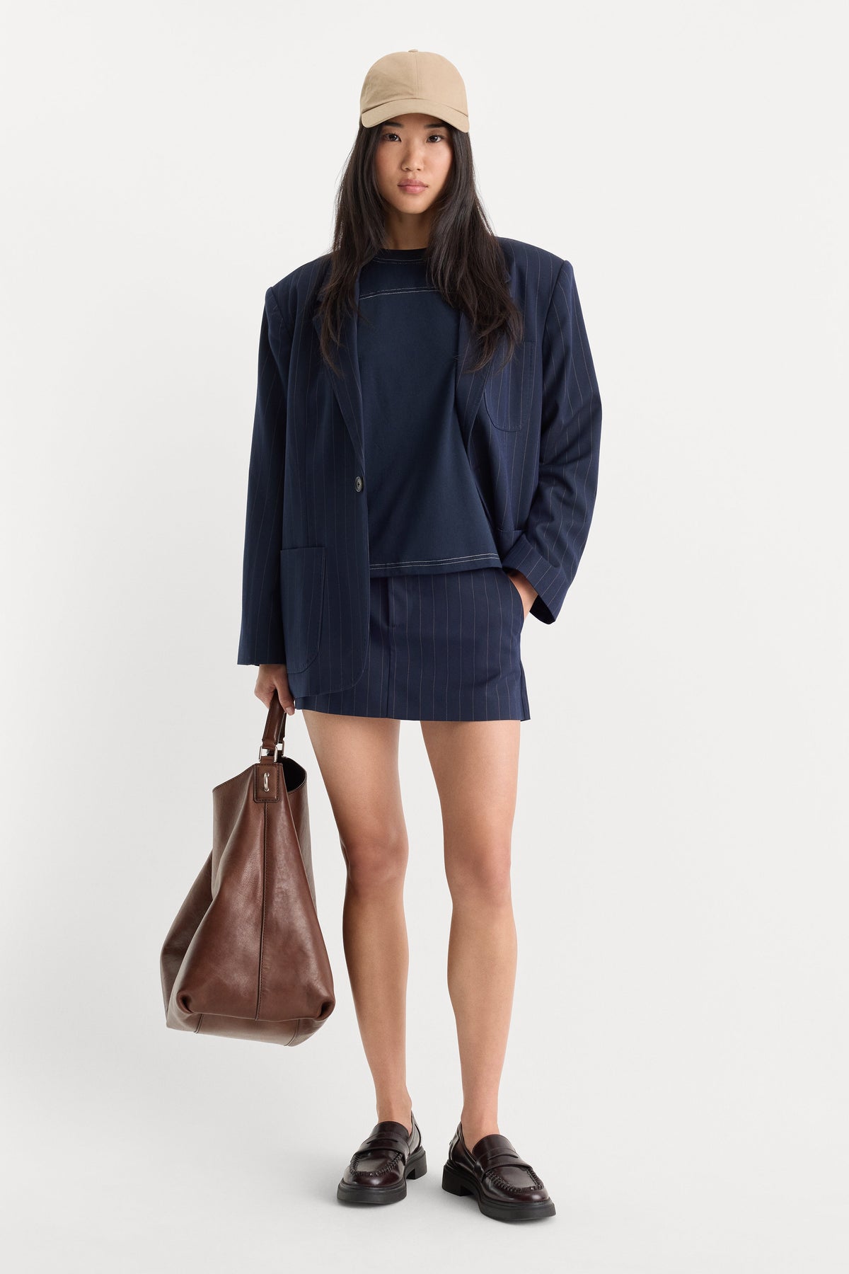 Luxury THE TROUSER MINI SKIRT NAVY PINSTRIPE