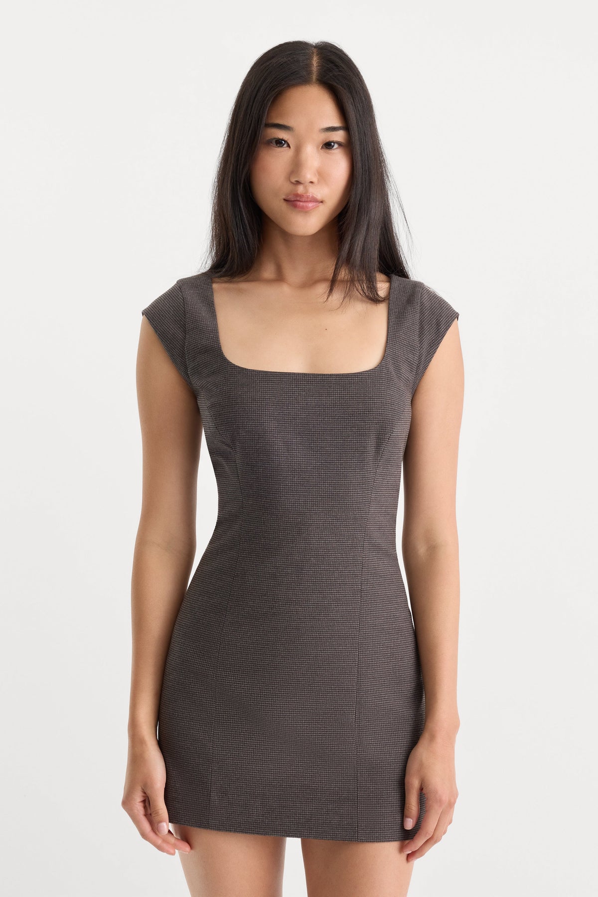 Luxury THE CAP SLEEVE MINI DRESS CHARCOAL MINI HOUNDSTOOTH