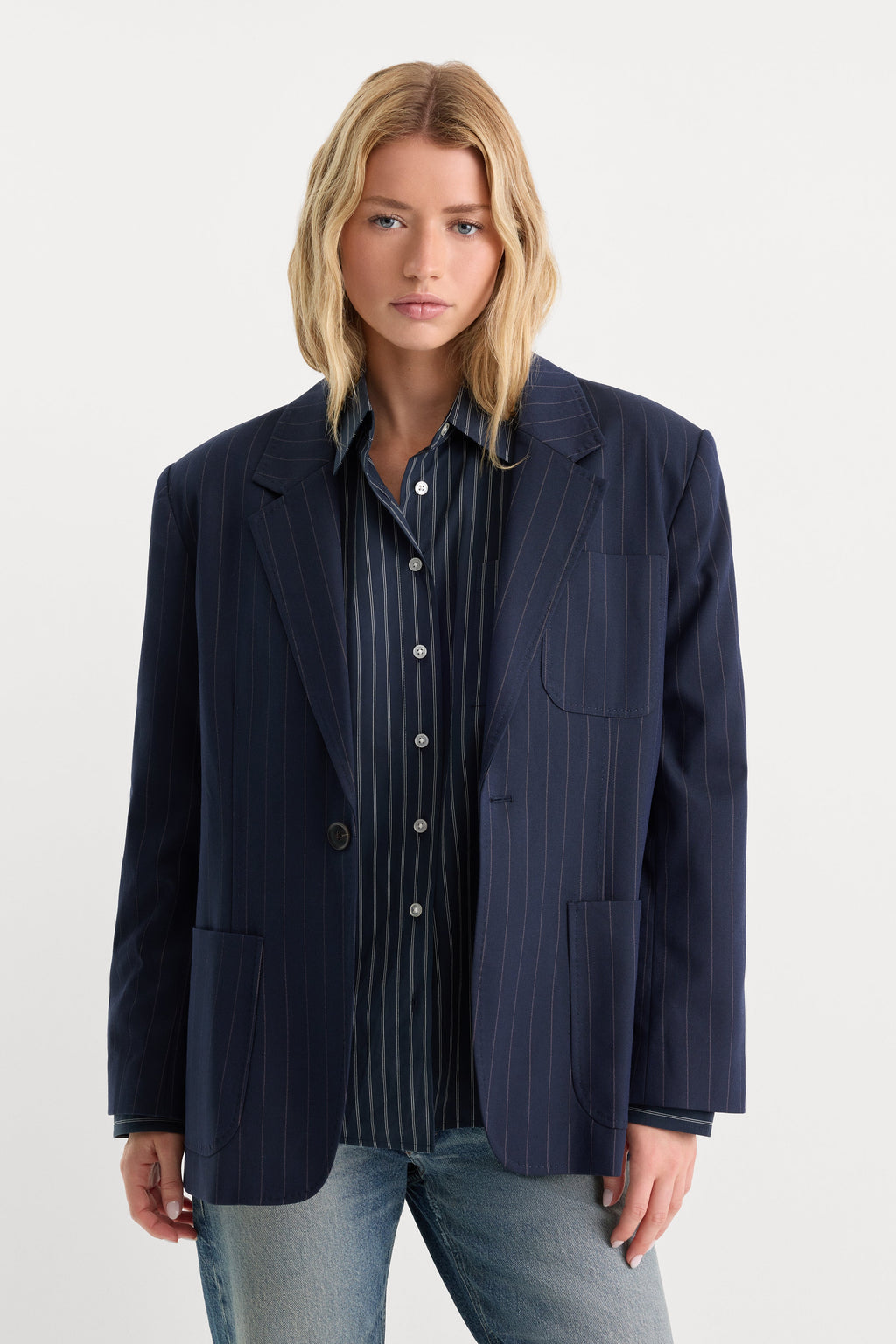 Luxury THE OVERSIZED BLAZER NAVY PINSTRIPE