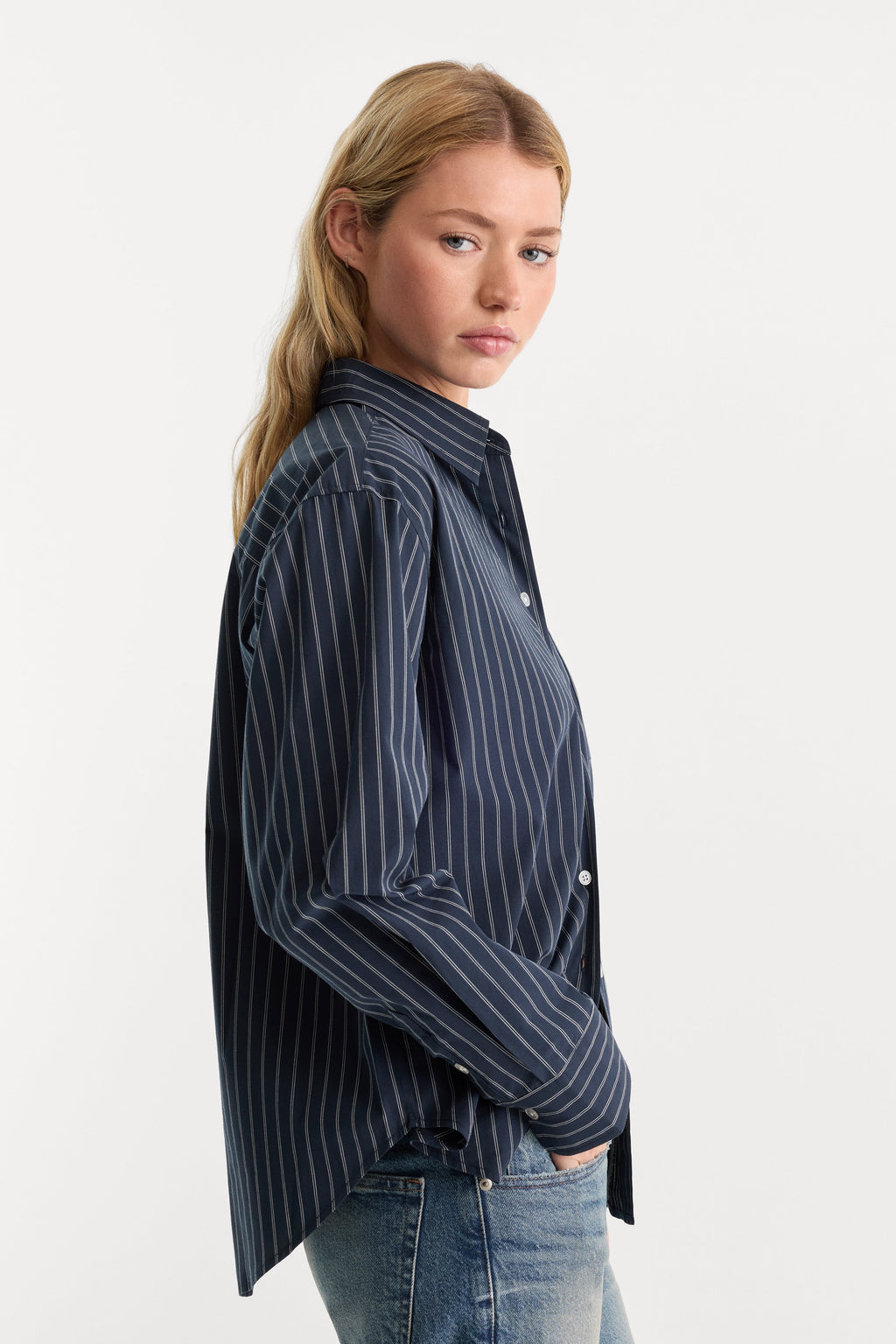 Luxury THE POPLIN EASY SHIRT NAVY STRIPE
