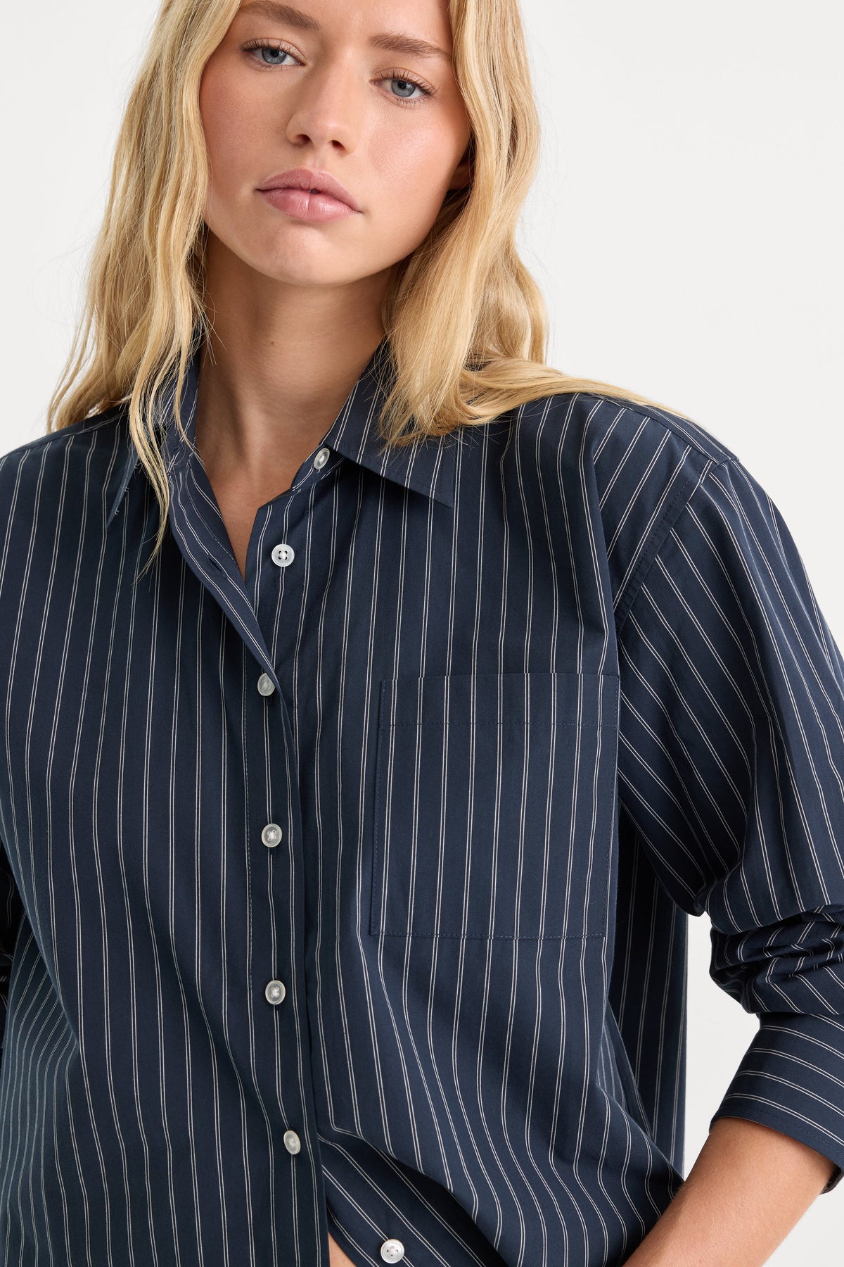 Luxury THE POPLIN EASY SHIRT NAVY STRIPE