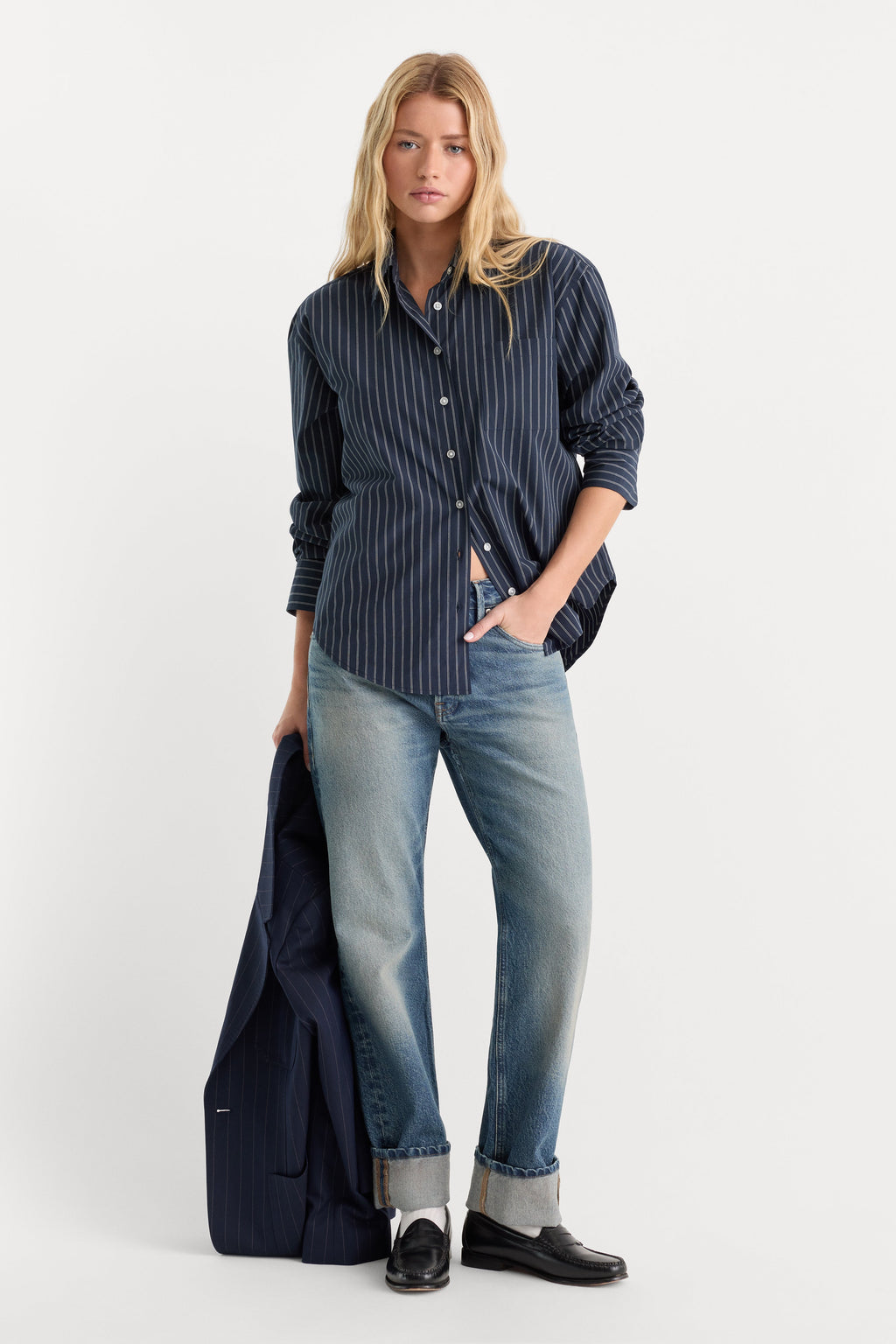 Luxury THE POPLIN EASY SHIRT NAVY STRIPE