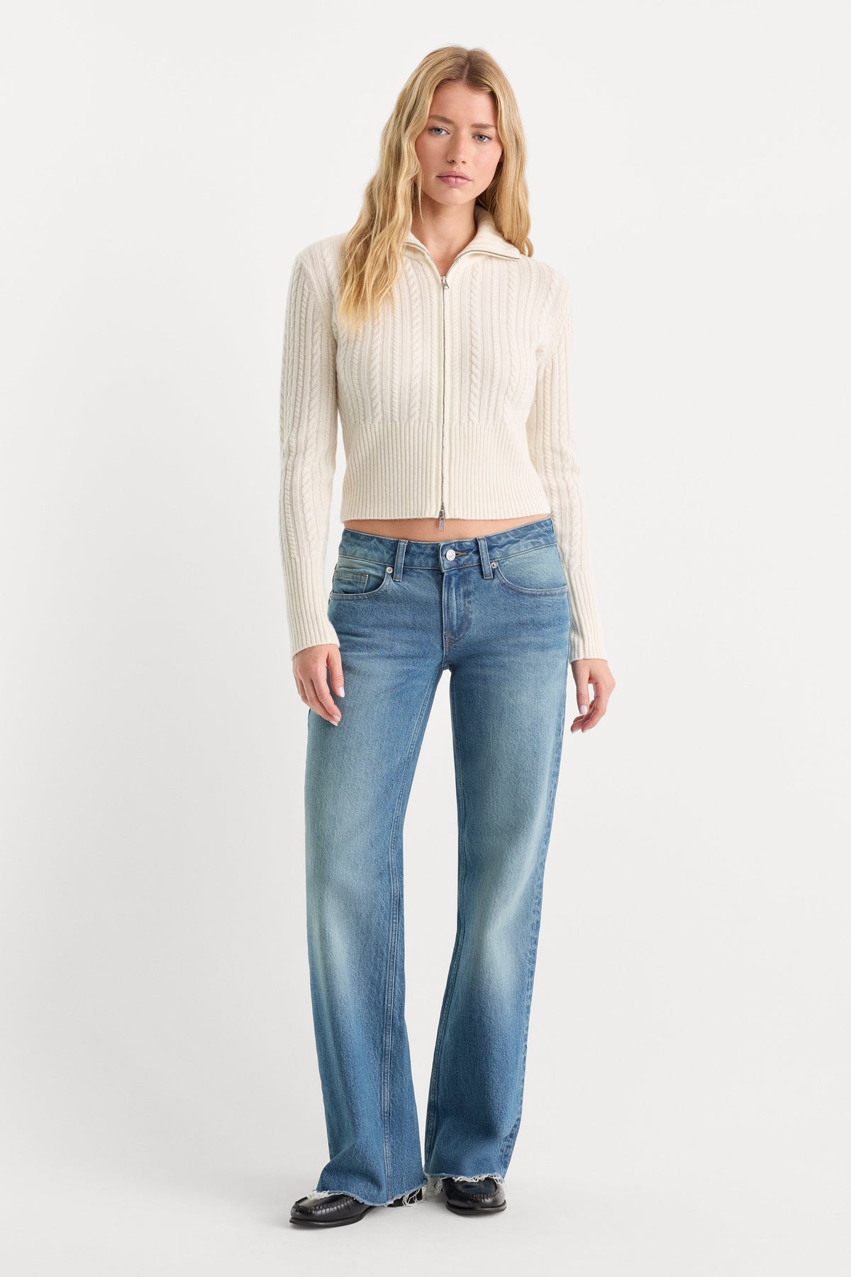 Luxury THE CABLE ZIP UP CHALK
