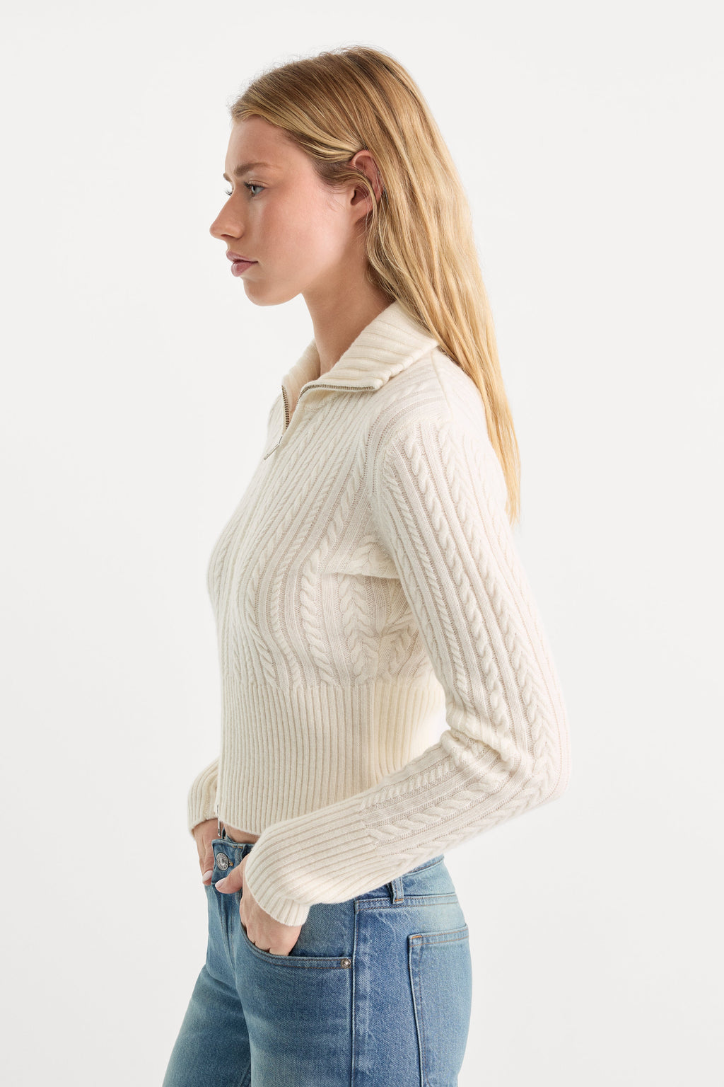 Luxury THE CABLE ZIP UP CHALK