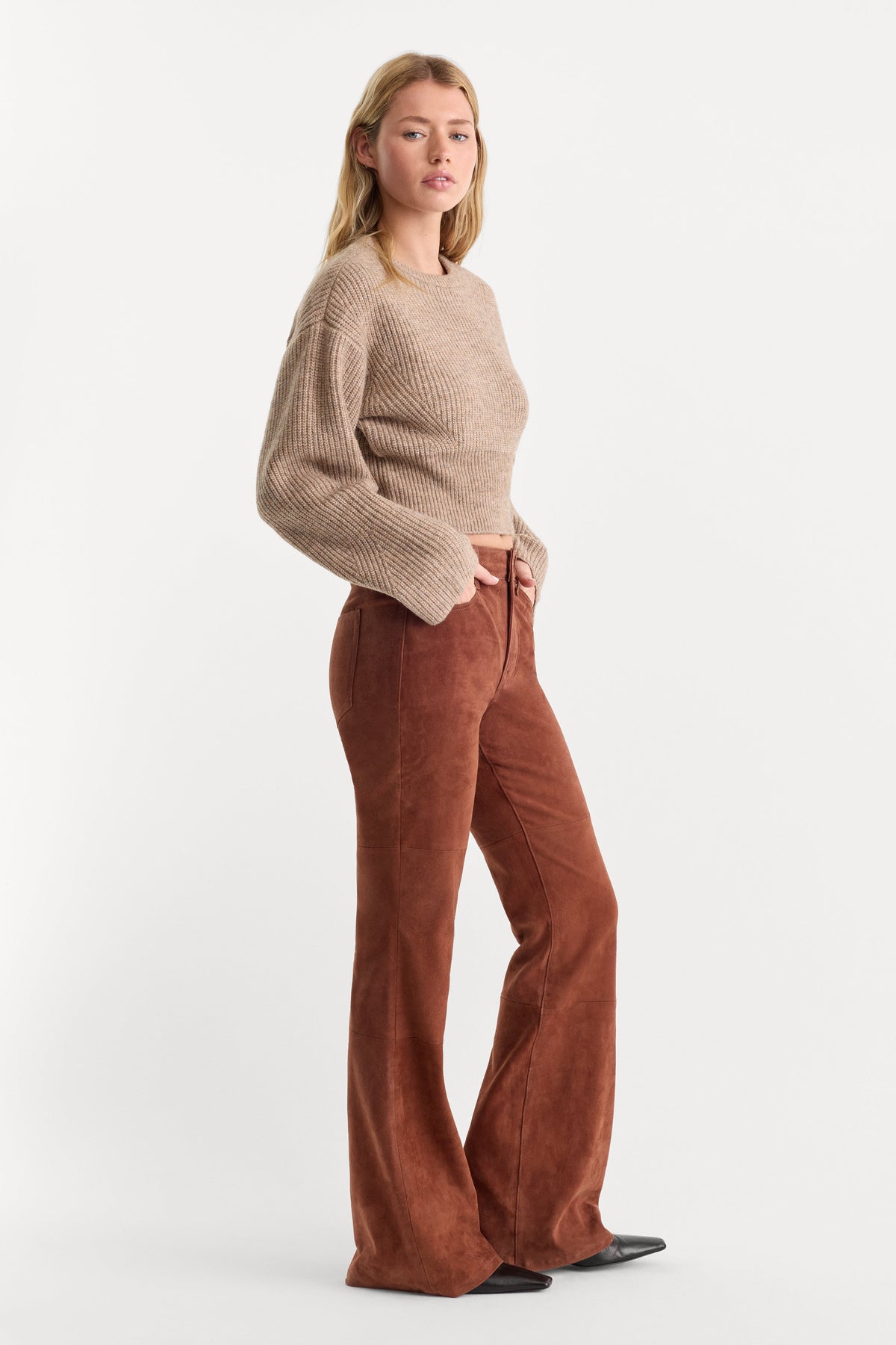 Luxury SUEDE GOOD LEGS FLARE PANT CAFE CLAY