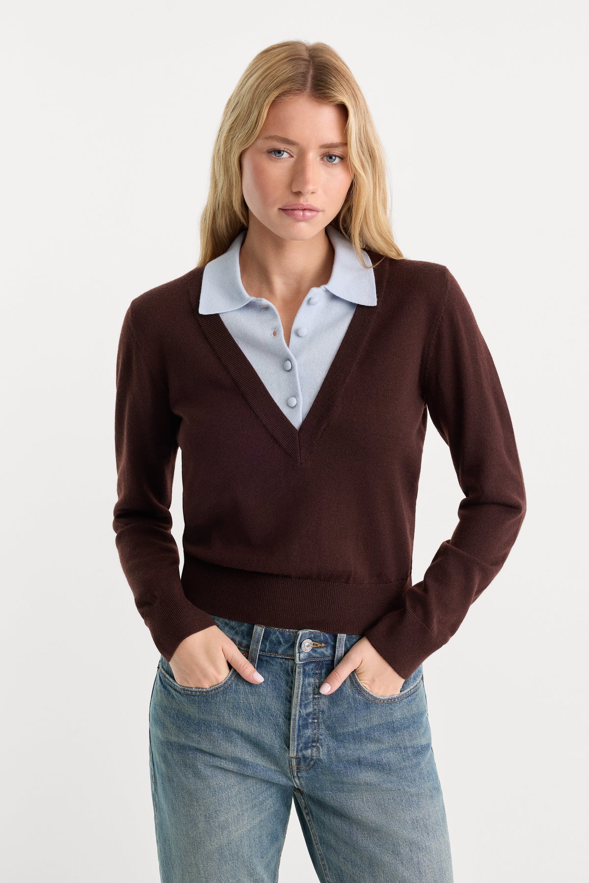 Luxury THE TWO IN ONE SWEATER MOCHA WITH SKY