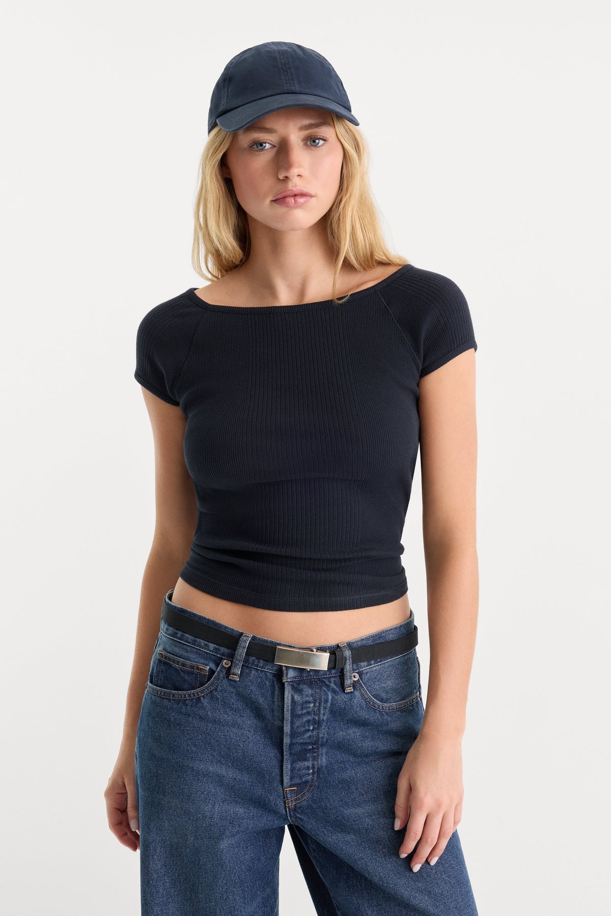 Luxury THE VARIEGATED RIB TOP NEW NAVY002