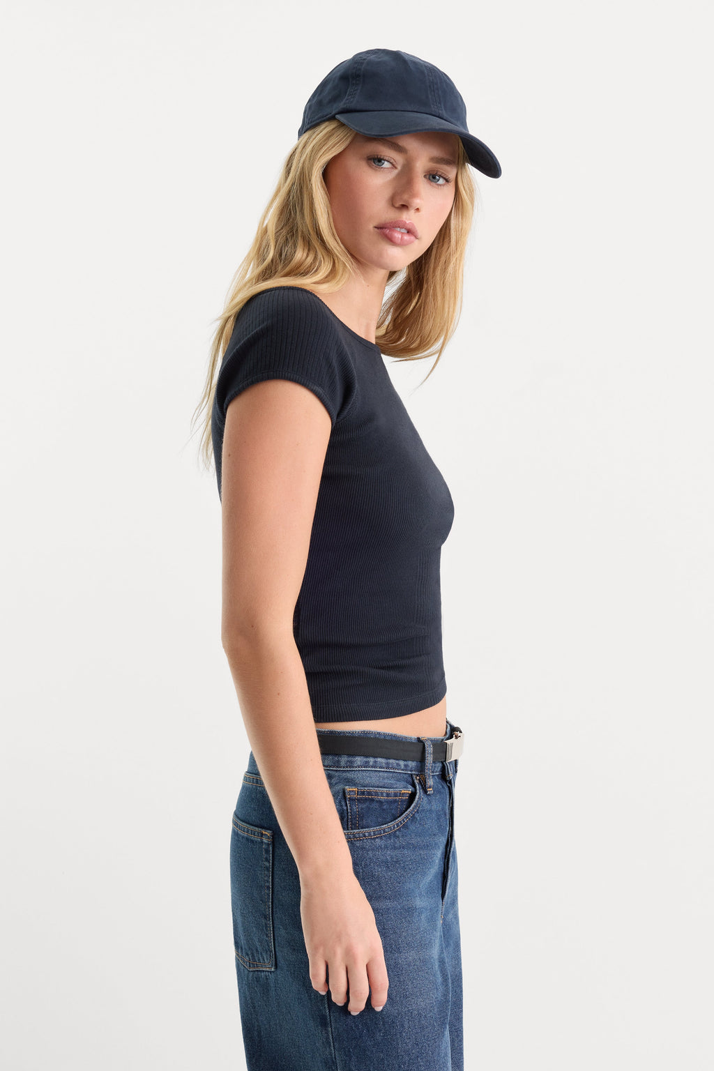 Luxury THE VARIEGATED RIB TOP NEW NAVY002