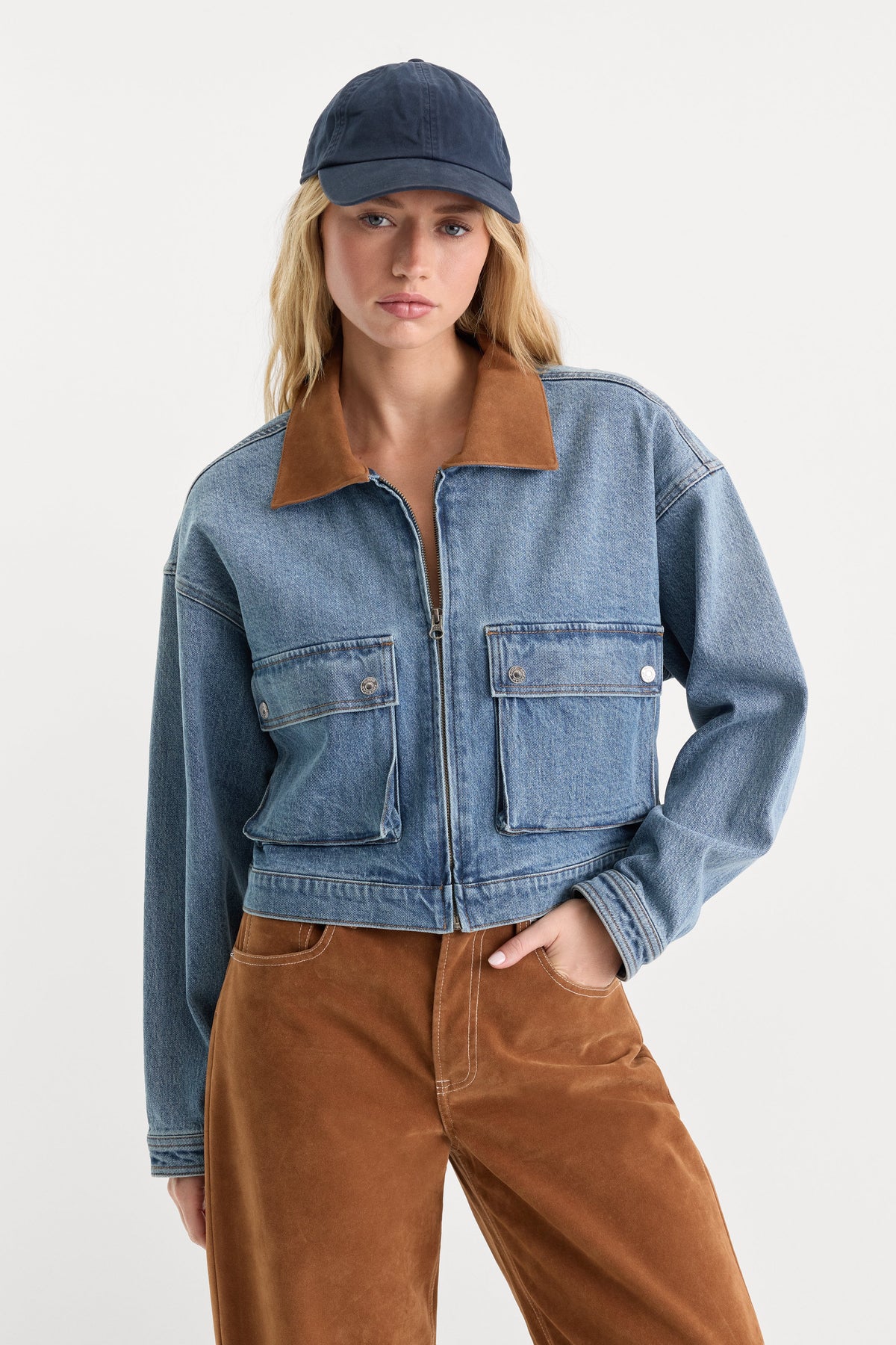 Luxury THE DENIM SWING CROPPED JACKET AMBER