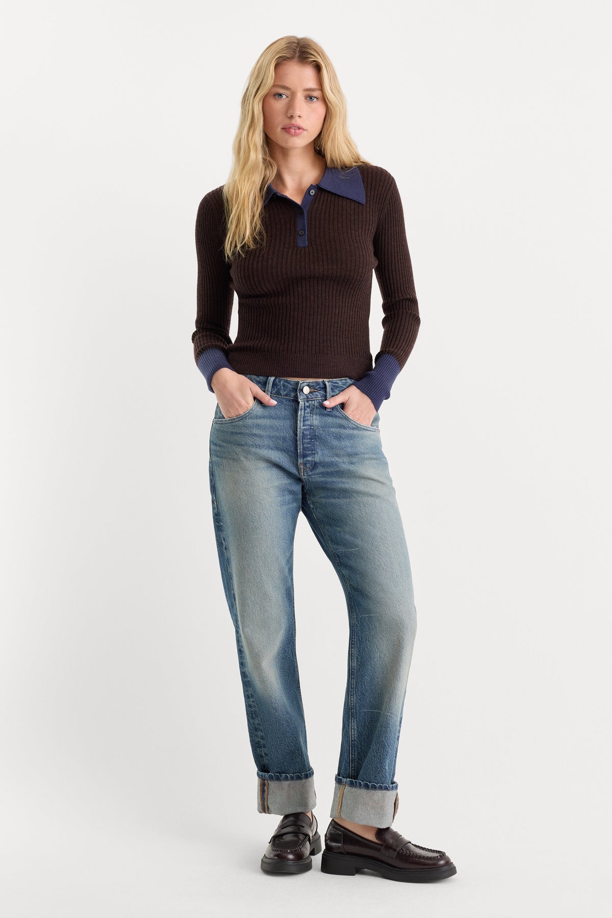 Luxury THE KNIT POLO SWEATER ESPRESSO