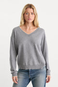 Luxury THE COZY V NECK SWEATER HEATHER GREY001