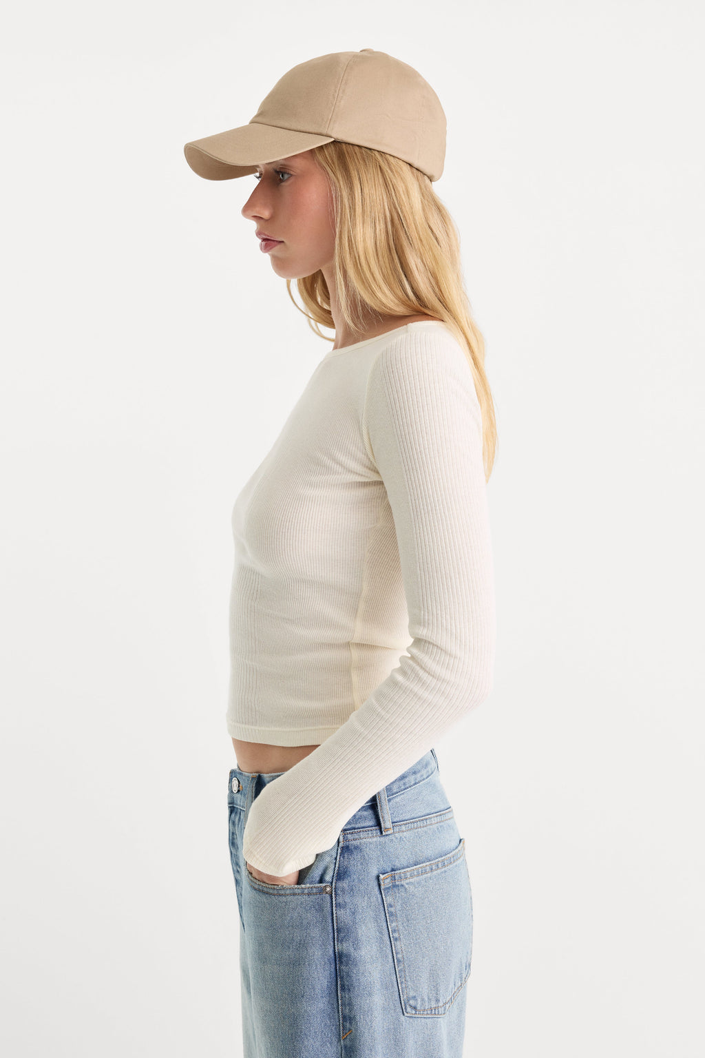 Luxury THE VARIEGATED RIB LONG SLEEVE TOP CHALK