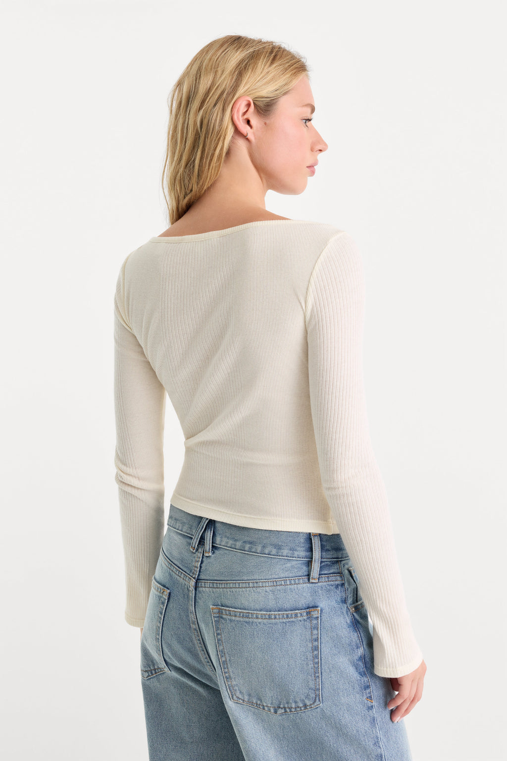 Luxury THE VARIEGATED RIB LONG SLEEVE TOP CHALK