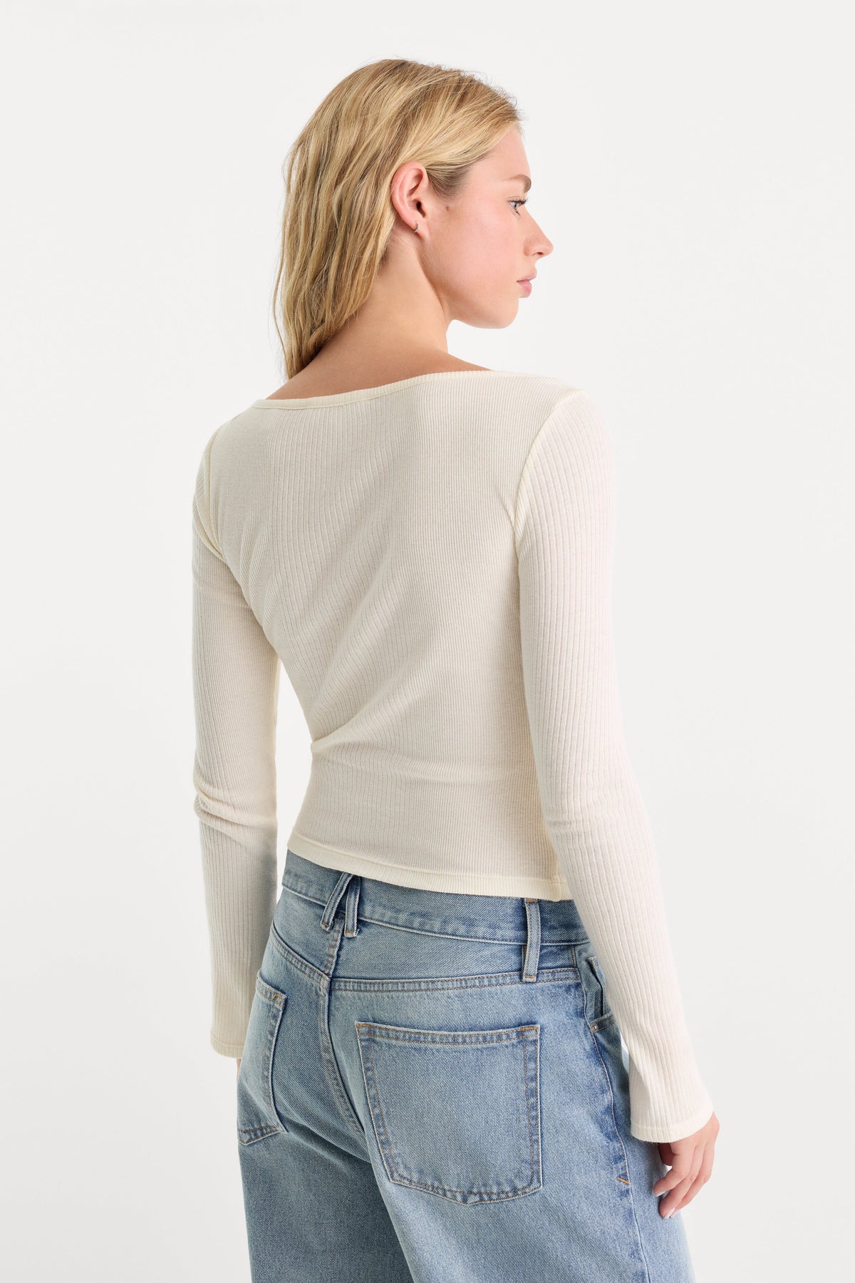 Luxury THE VARIEGATED RIB LONG SLEEVE TOP CHALK