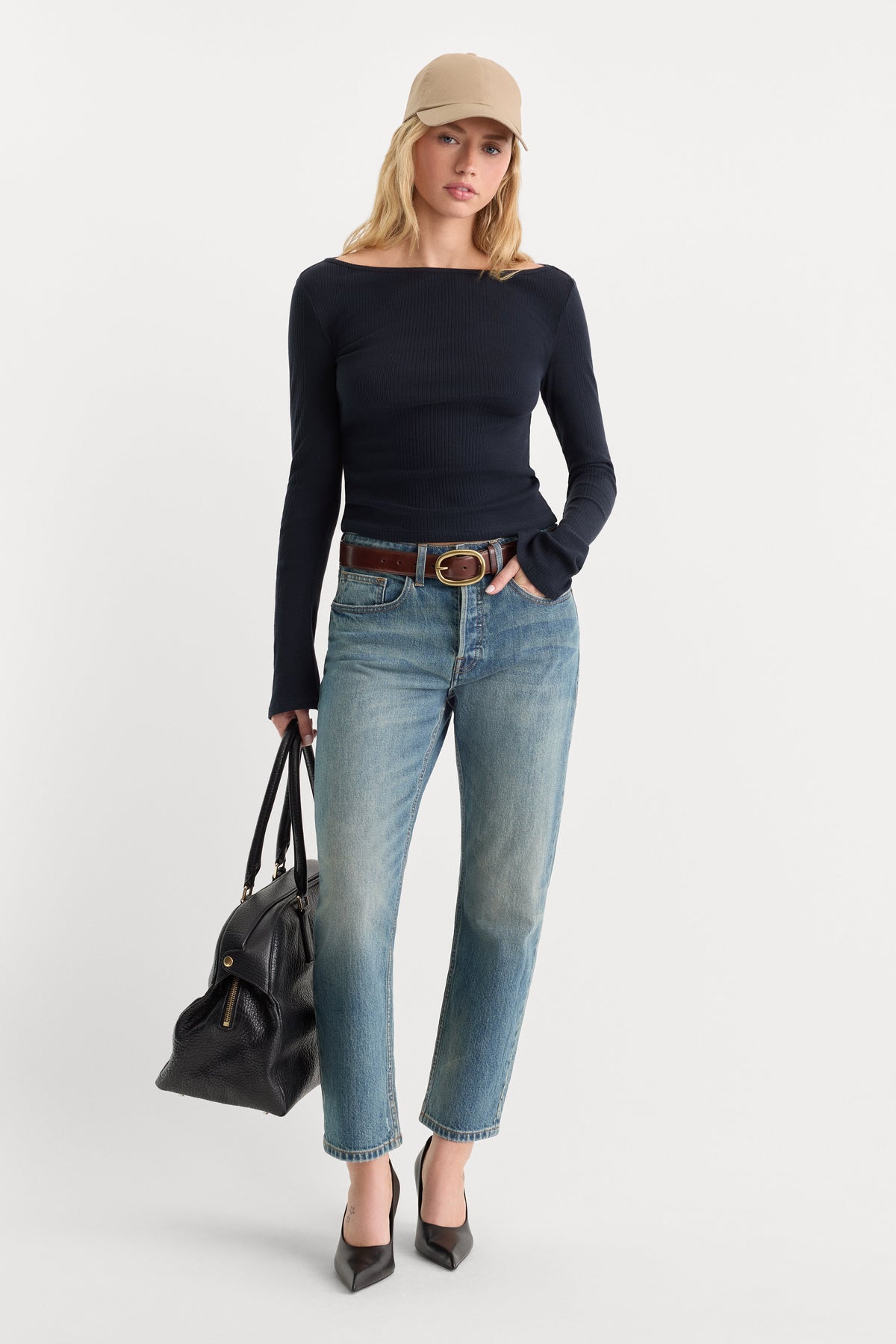 Luxury THE VARIEGATED RIB LONG SLEEVE TOP NEW NAVY002