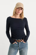 Luxury THE VARIEGATED RIB LONG SLEEVE TOP NEW NAVY002