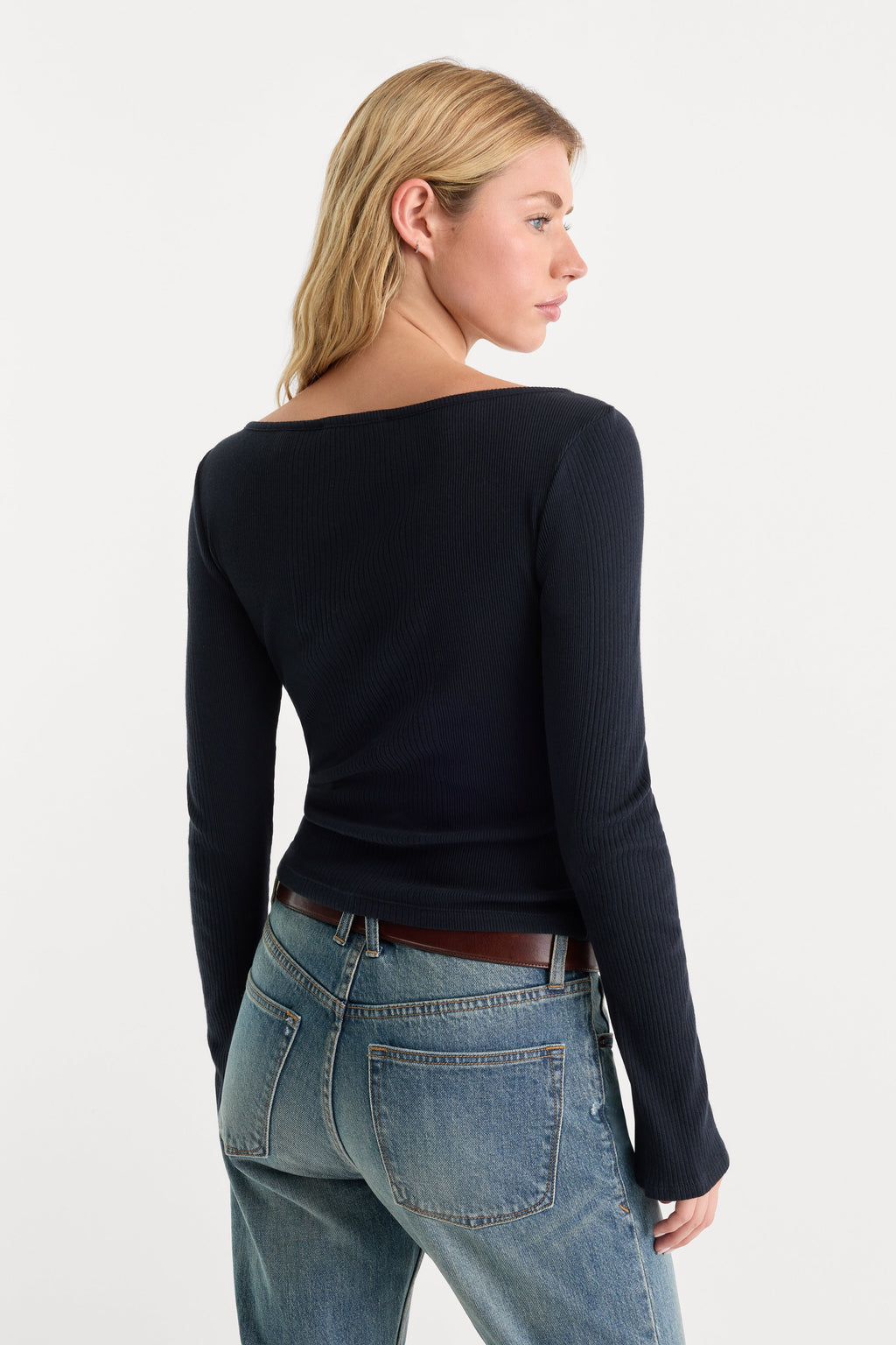 Luxury THE VARIEGATED RIB LONG SLEEVE TOP NEW NAVY002