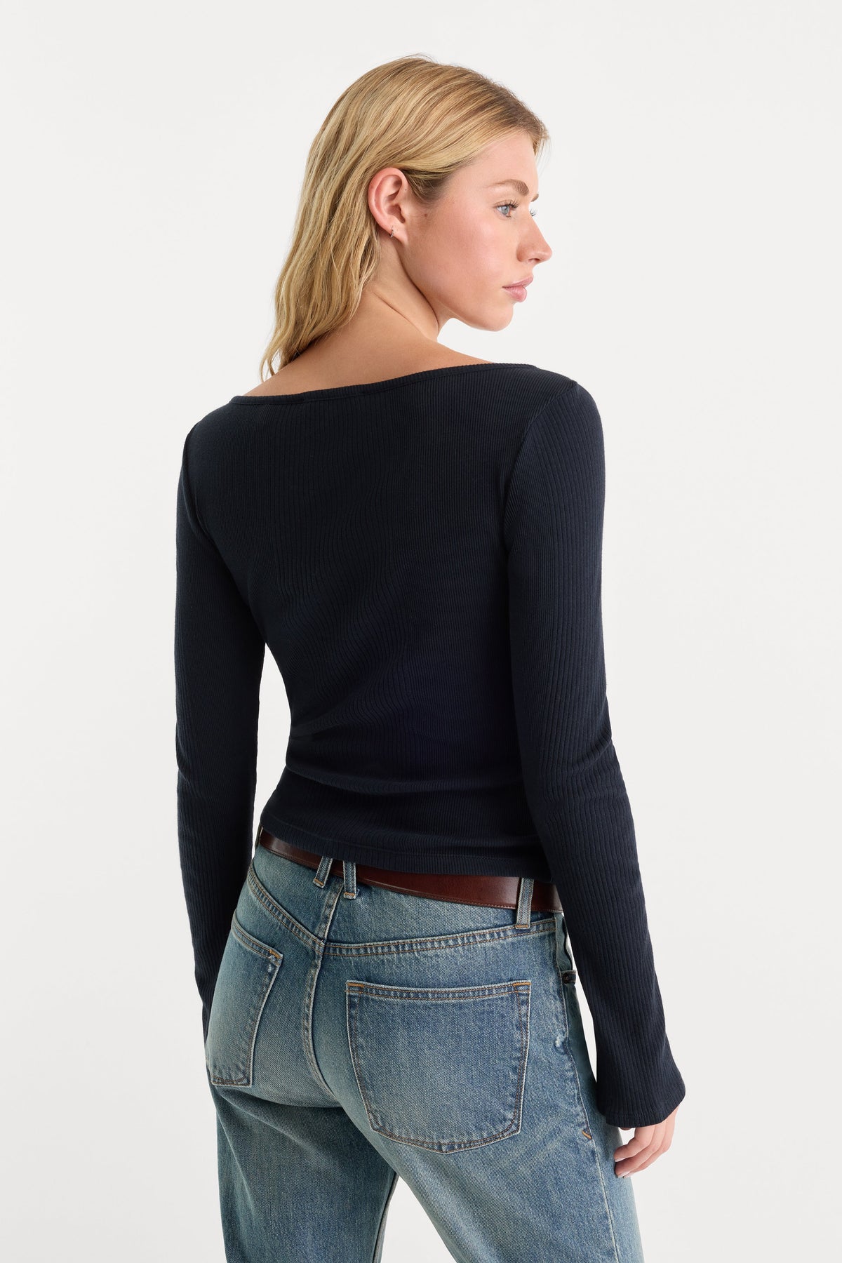 Luxury THE VARIEGATED RIB LONG SLEEVE TOP NEW NAVY002