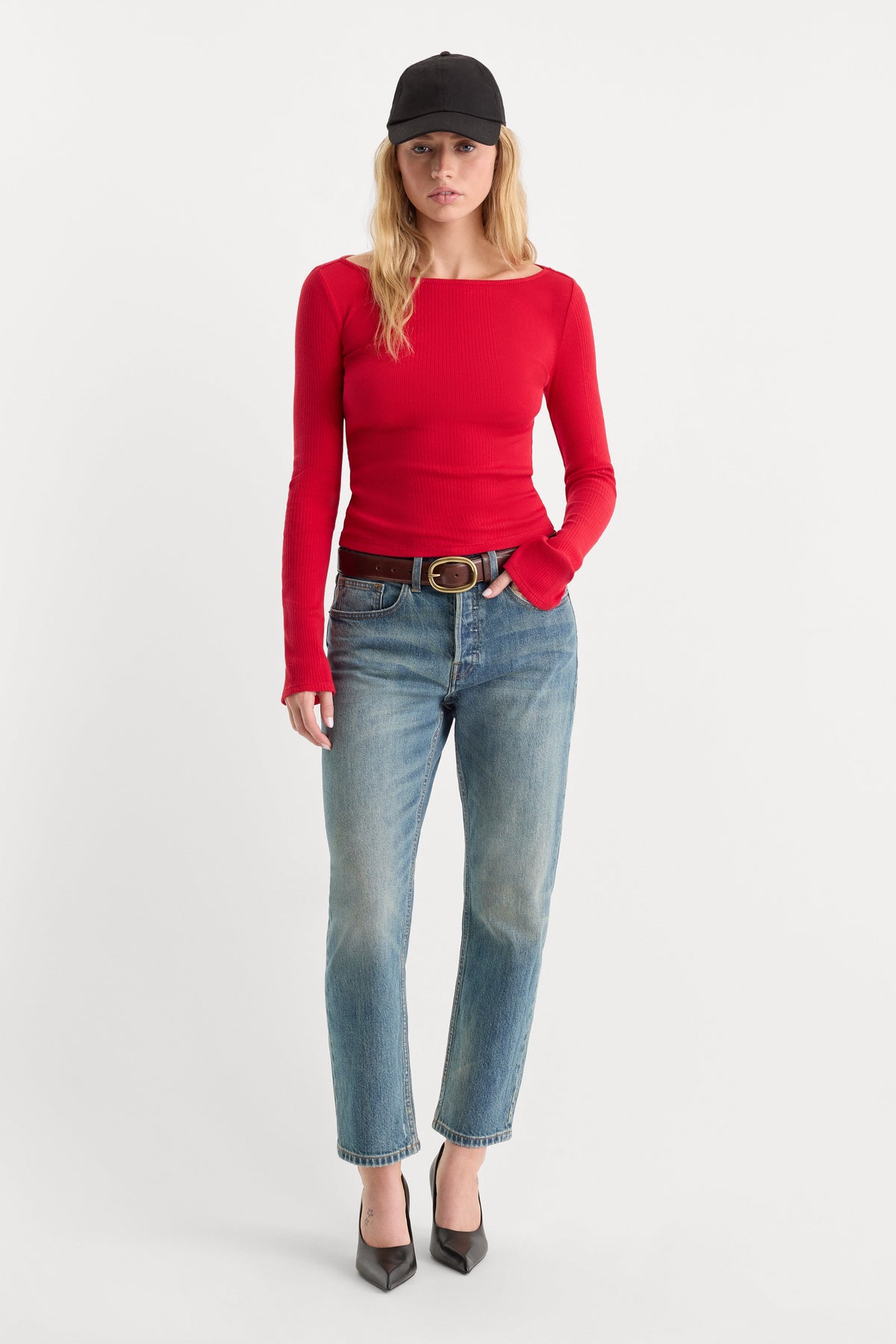 Luxury THE VARIEGATED RIB LONG SLEEVE TOP CRIMSON ROSE
