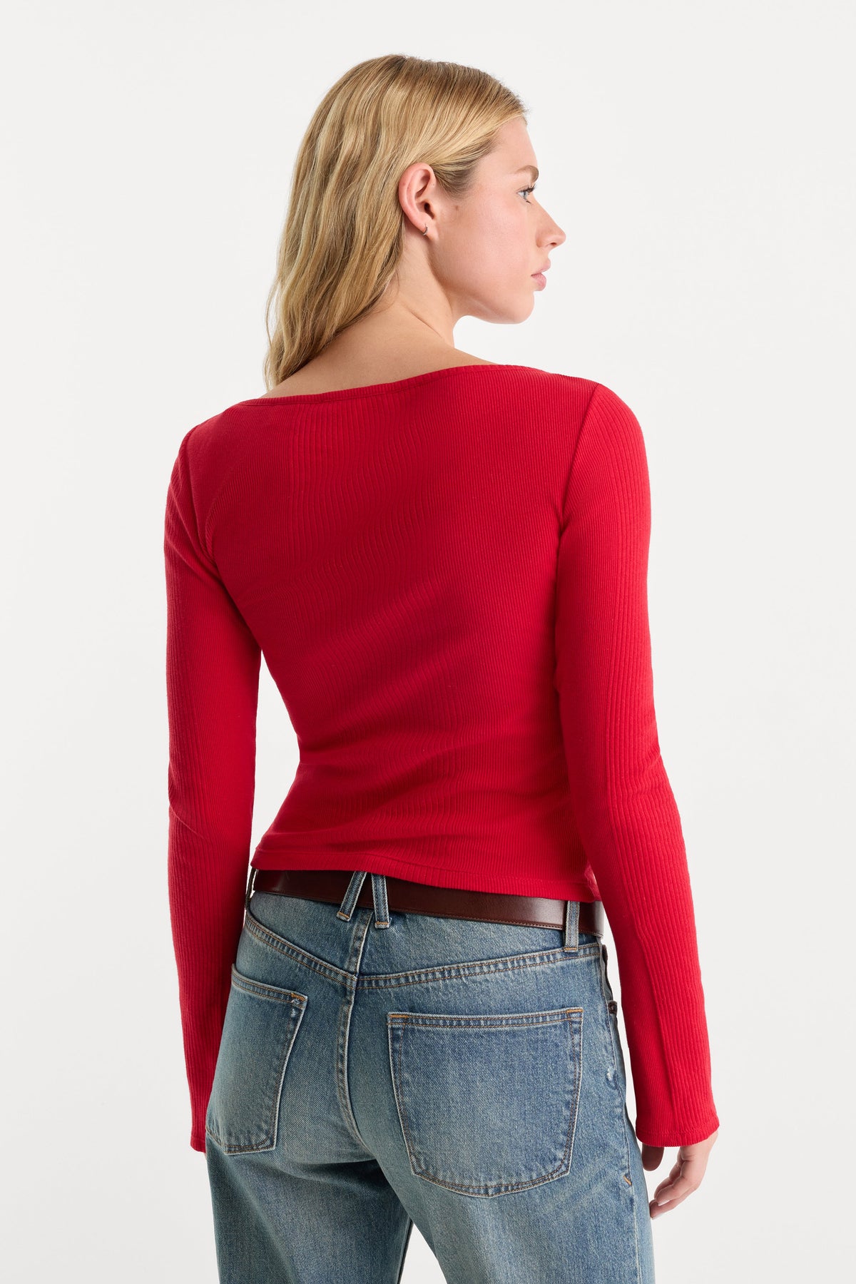 Luxury THE VARIEGATED RIB LONG SLEEVE TOP CRIMSON ROSE