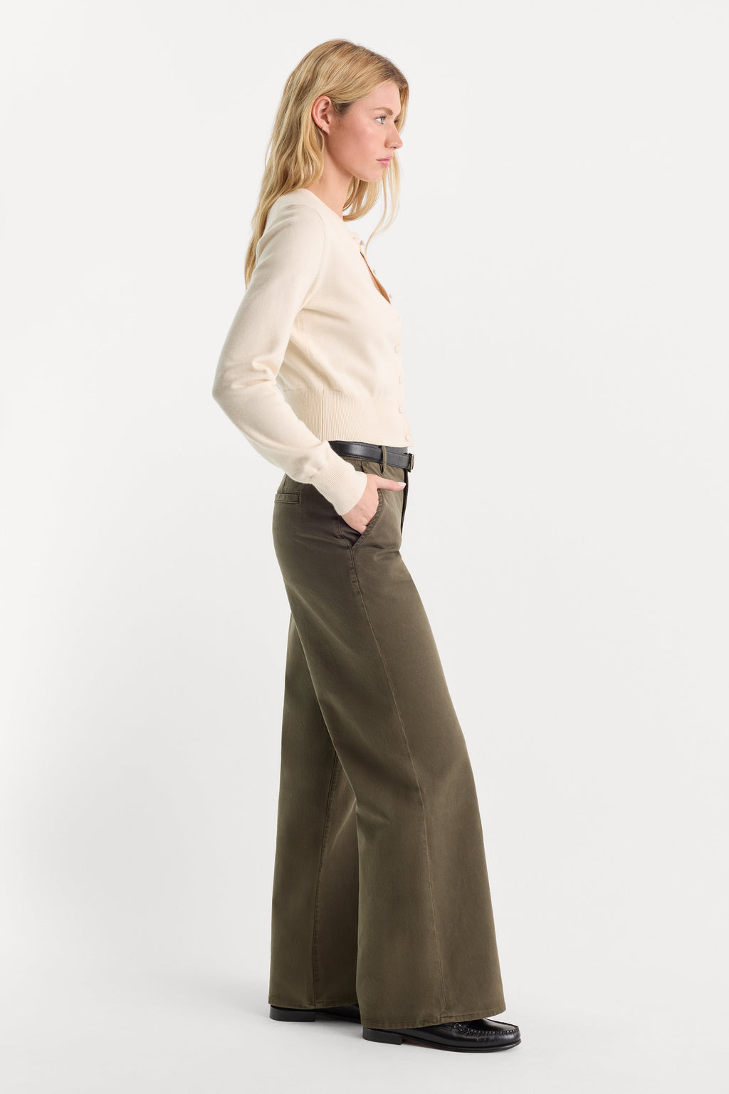 Luxury LOW SLUNG BAGGY TROUSER WASHED FATIGUE GREEN