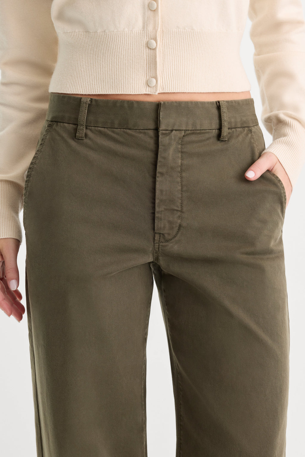 Luxury LOW SLUNG BAGGY TROUSER WASHED FATIGUE GREEN