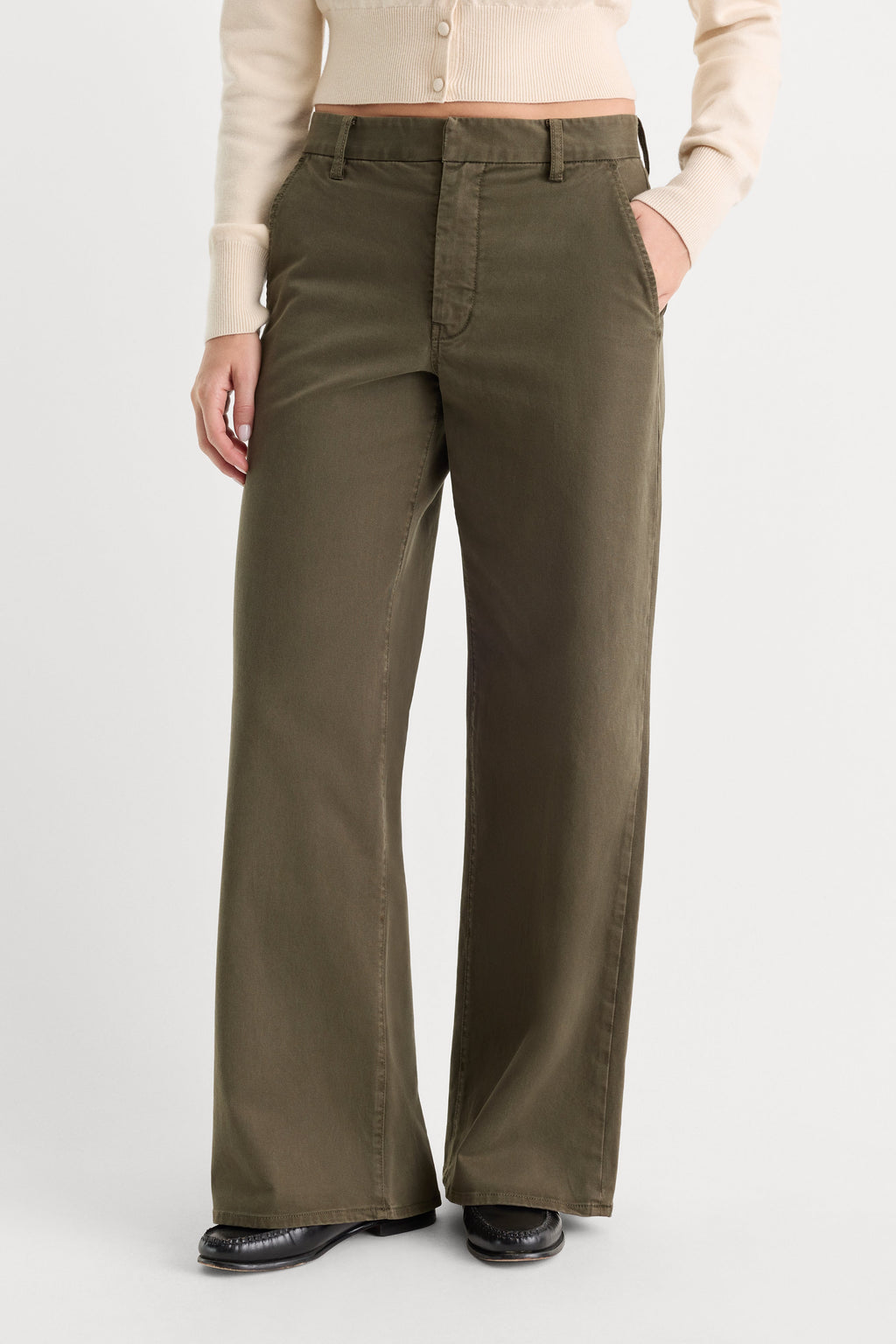 Luxury LOW SLUNG BAGGY TROUSER WASHED FATIGUE GREEN
