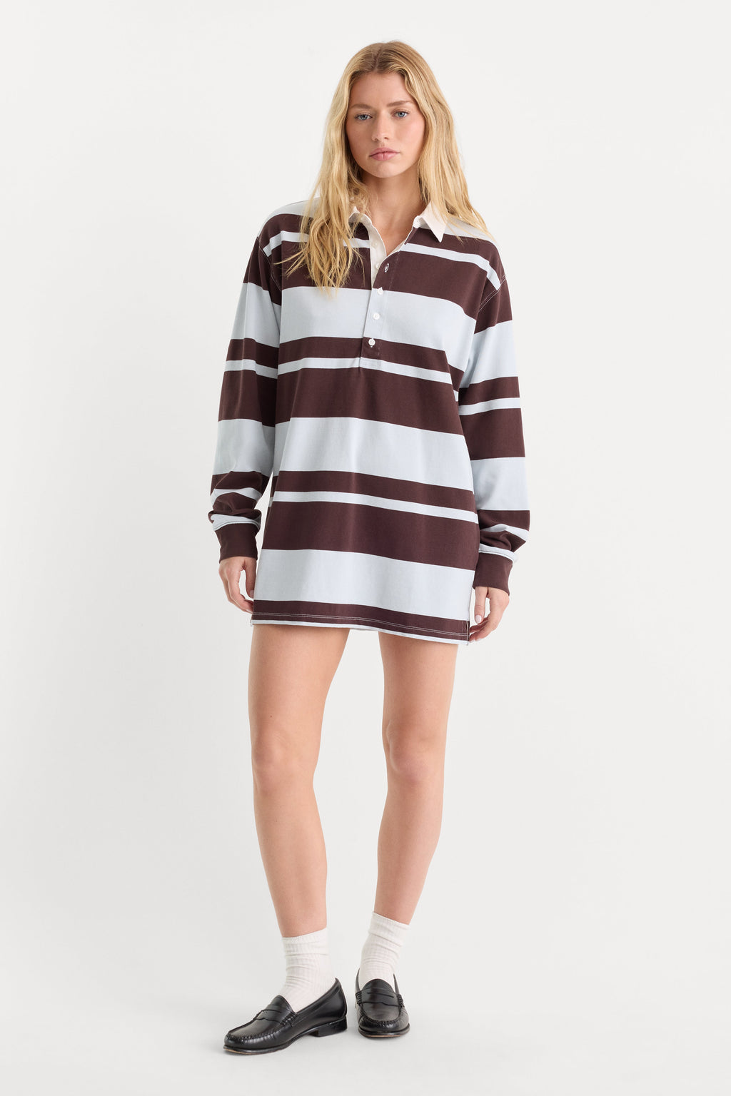 Luxury THE KNIT RUGBY MINI DRESS SKY MOCHA CLUB STRIPE