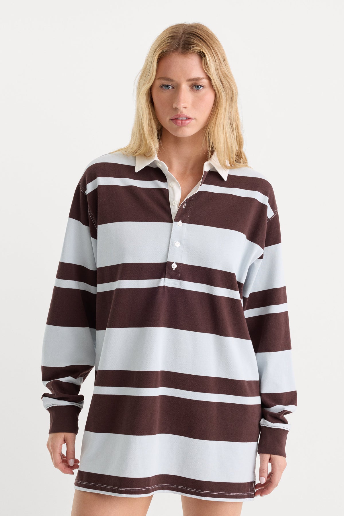 Luxury THE KNIT RUGBY MINI DRESS SKY MOCHA CLUB STRIPE