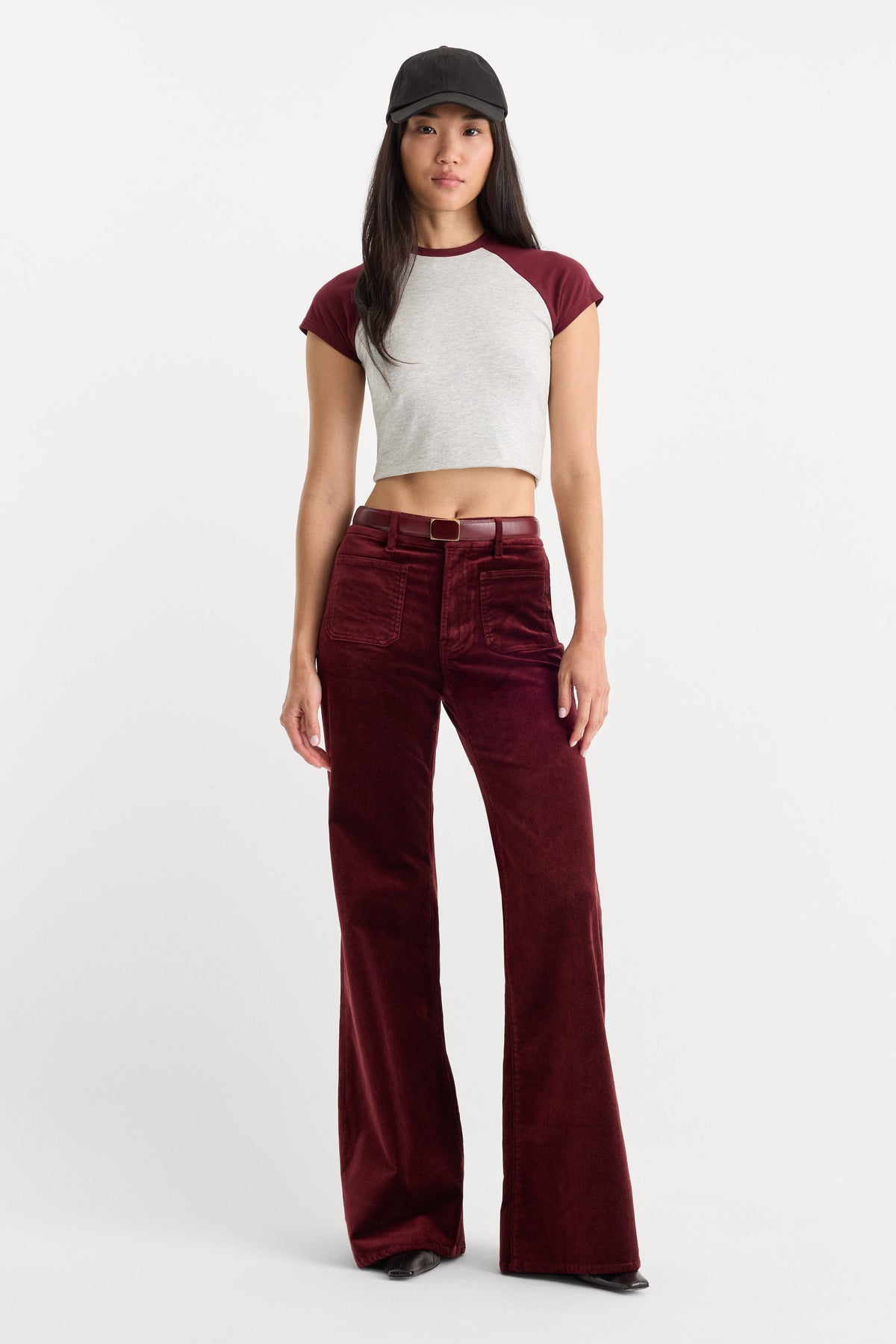 Luxury VELVET GOOD WAIST PALAZZO PANT BERRY NOIR