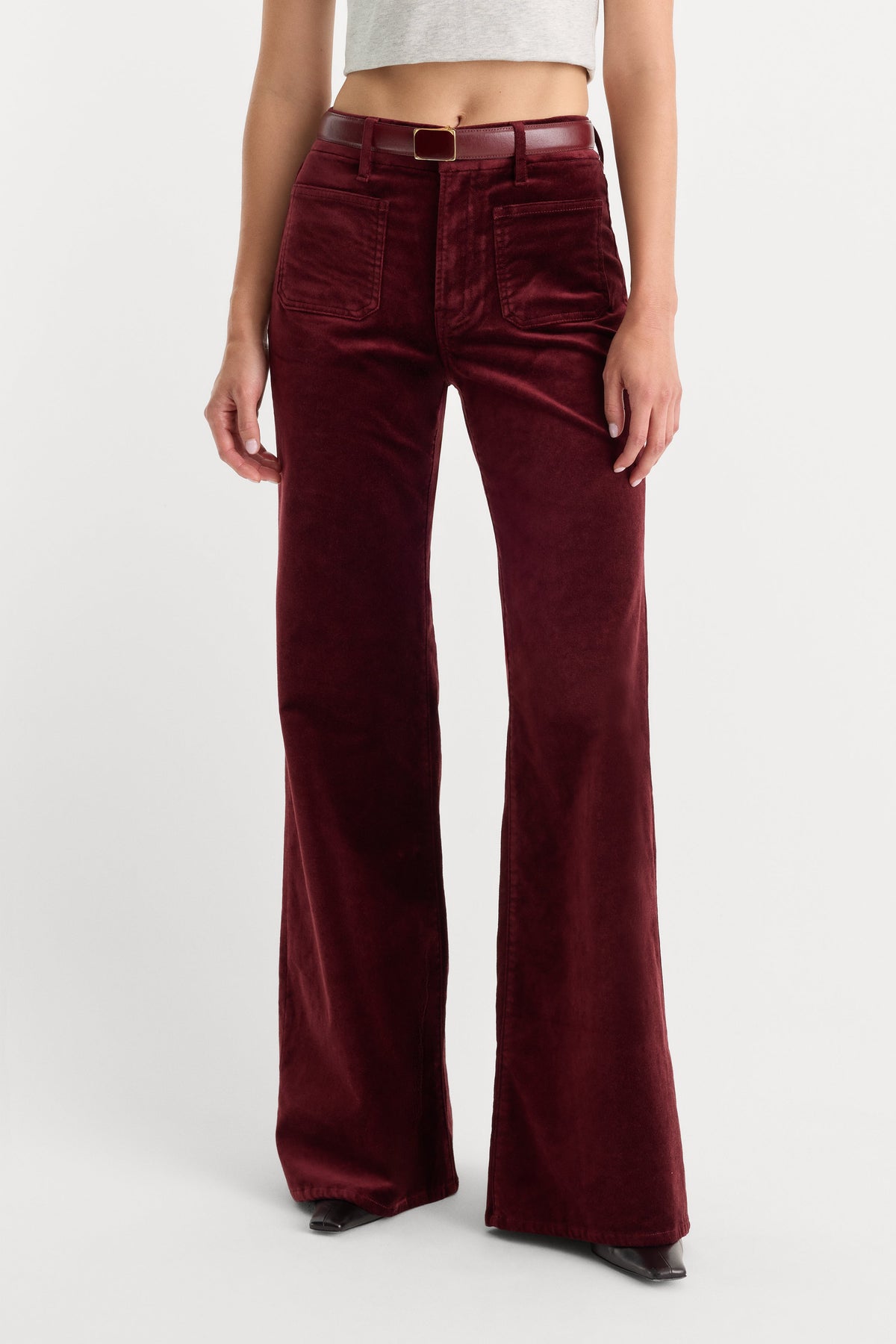 Luxury VELVET GOOD WAIST PALAZZO PANT BERRY NOIR