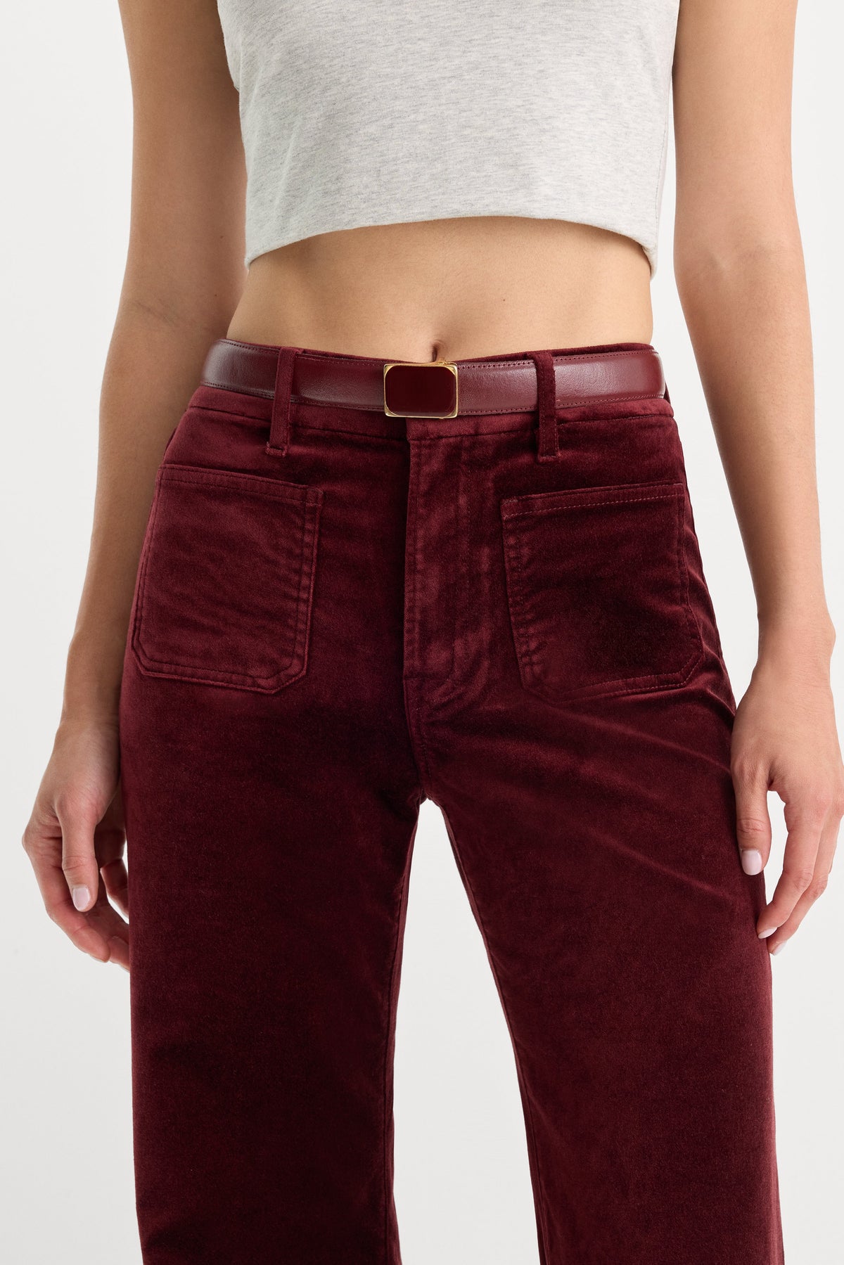 Luxury VELVET GOOD WAIST PALAZZO PANT BERRY NOIR