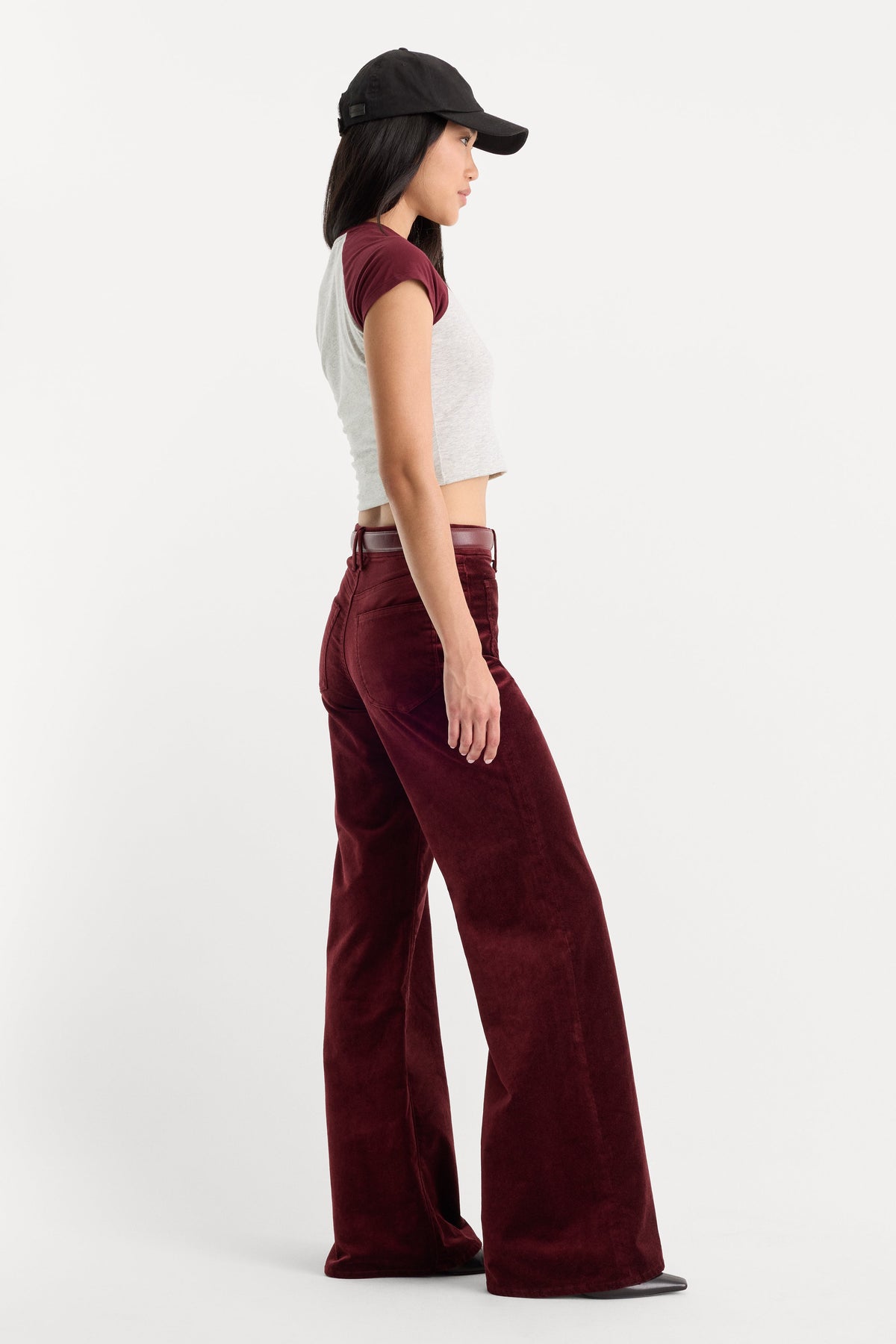 Luxury VELVET GOOD WAIST PALAZZO PANT BERRY NOIR
