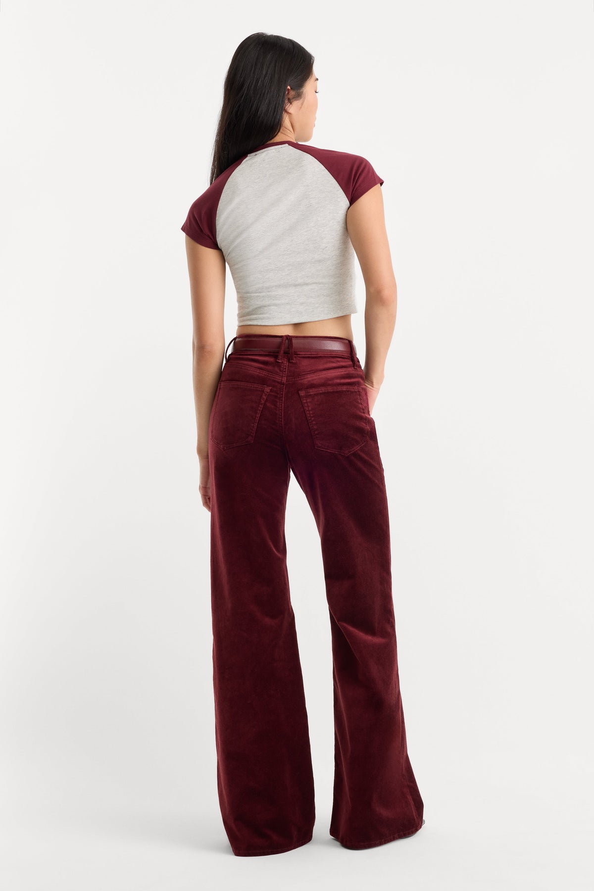 Luxury VELVET GOOD WAIST PALAZZO PANT BERRY NOIR