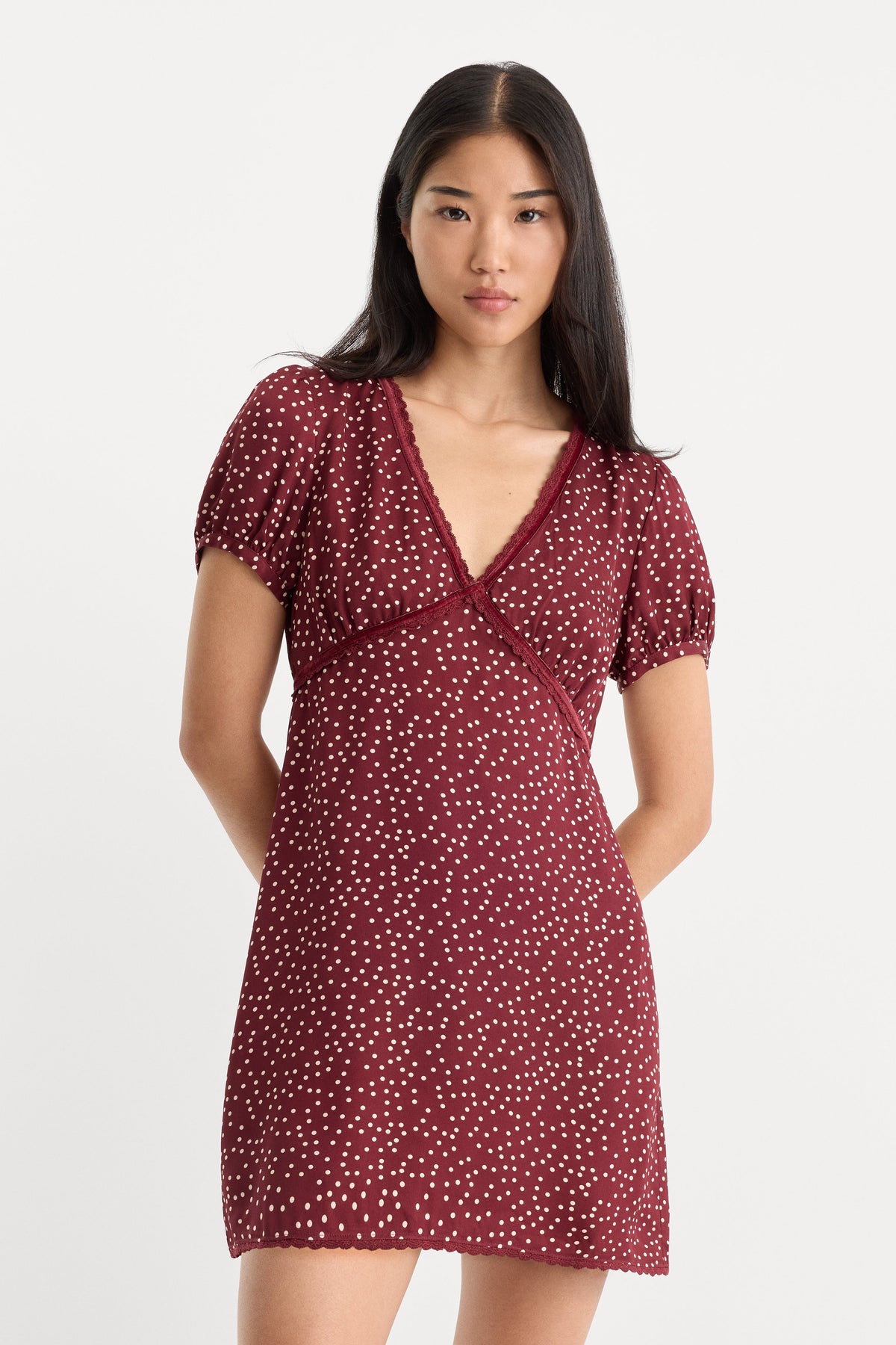 Luxury THE WOVEN V NECK DRESS BERRY NOIR PRINT