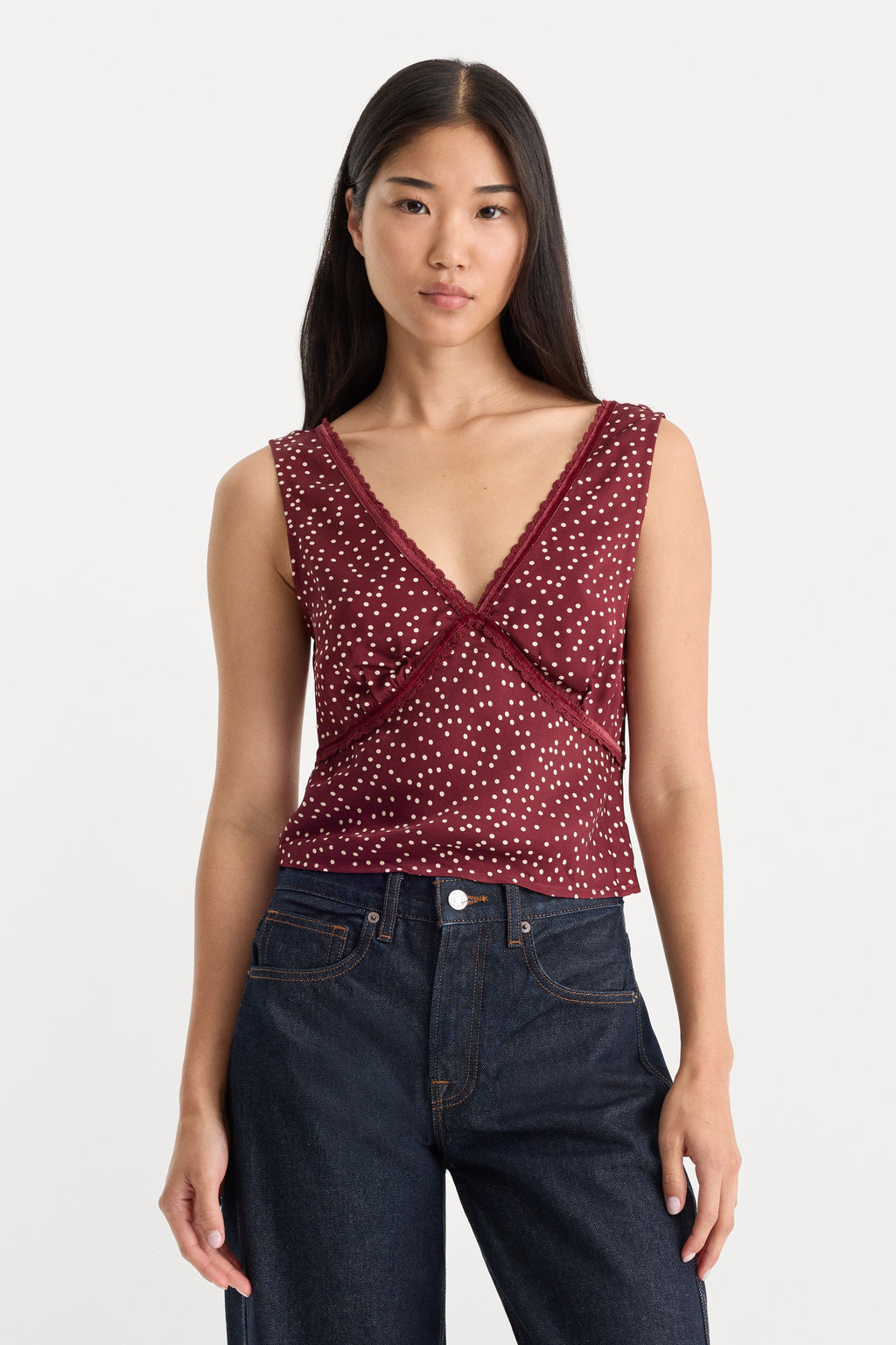 Luxury THE WOVEN V NECK TOP BERRY NOIR PRINT
