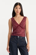 Luxury THE WOVEN V NECK TOP BERRY NOIR PRINT