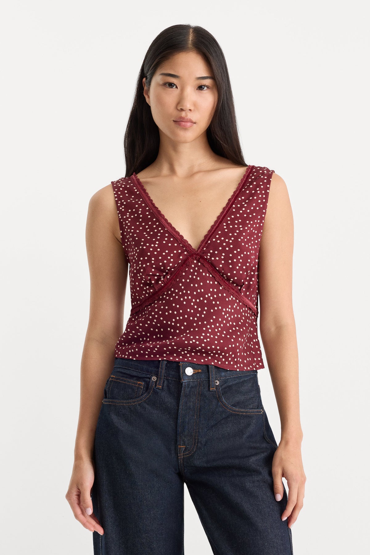 Luxury THE WOVEN V NECK TOP BERRY NOIR PRINT