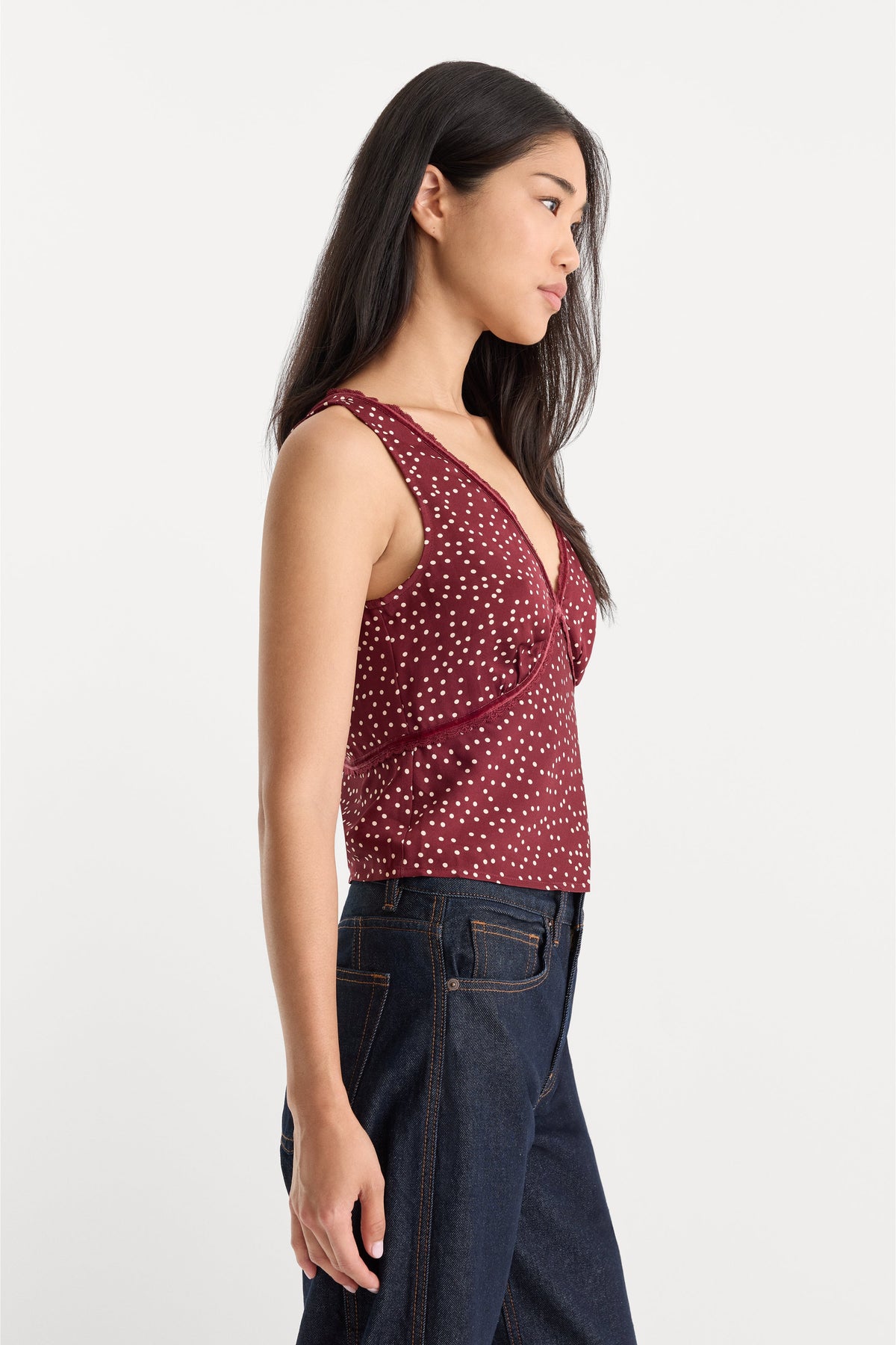 Luxury THE WOVEN V NECK TOP BERRY NOIR PRINT