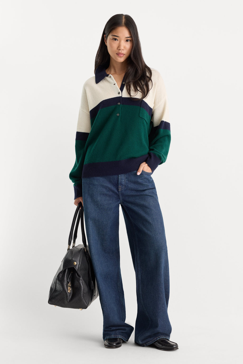 Luxury THE OVERSIZED RUGBY SWEATER FOREST BLOCKED STRIPE