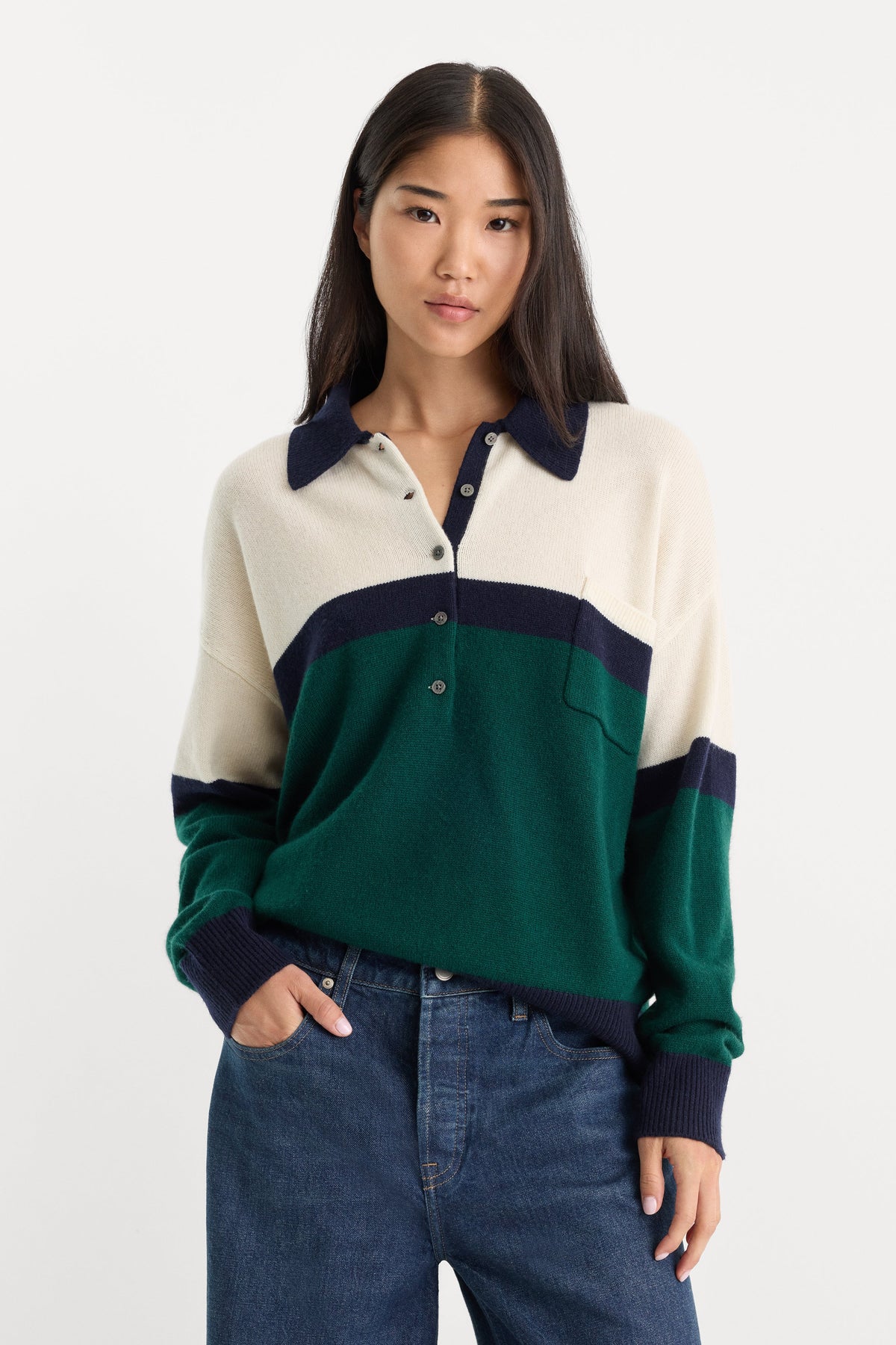 Luxury THE OVERSIZED RUGBY SWEATER FOREST BLOCKED STRIPE