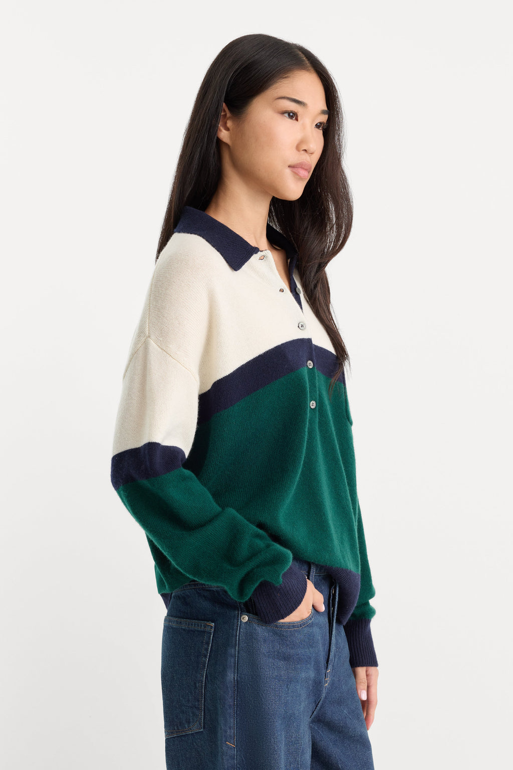 Luxury THE OVERSIZED RUGBY SWEATER FOREST BLOCKED STRIPE