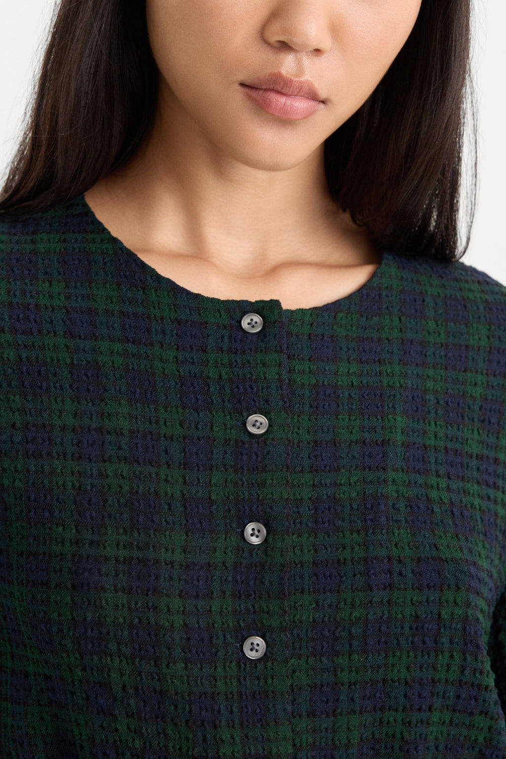 Luxury THE CRINKLE CINCHED SHIRT FOREST PLAID