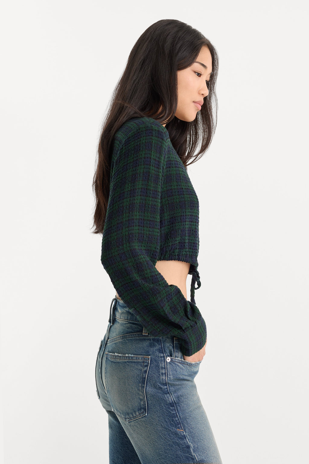 Luxury THE CRINKLE CINCHED SHIRT FOREST PLAID