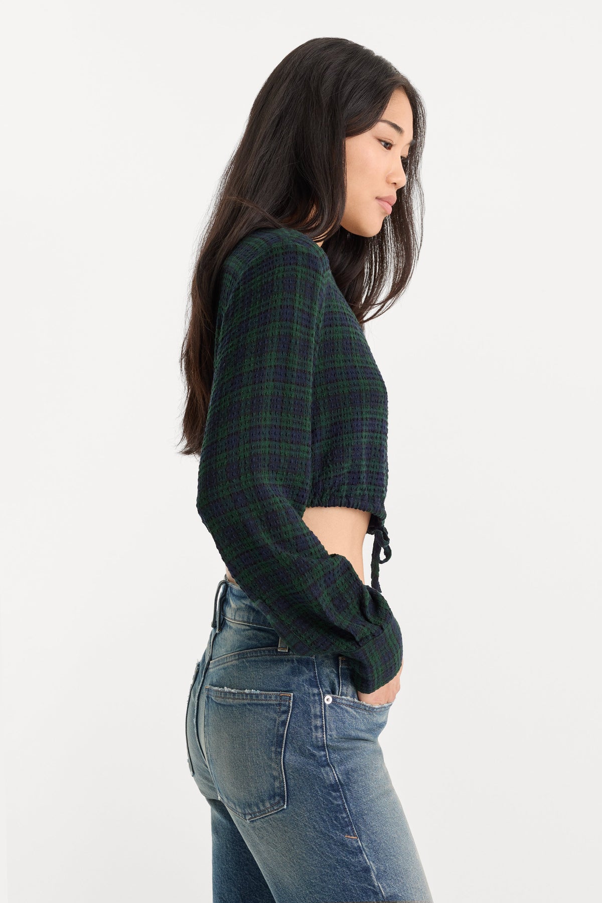 Luxury THE CRINKLE CINCHED SHIRT FOREST PLAID