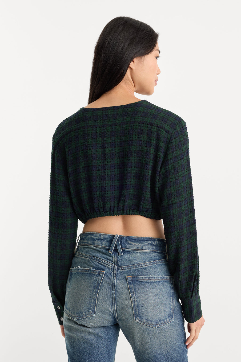 Luxury THE CRINKLE CINCHED SHIRT FOREST PLAID