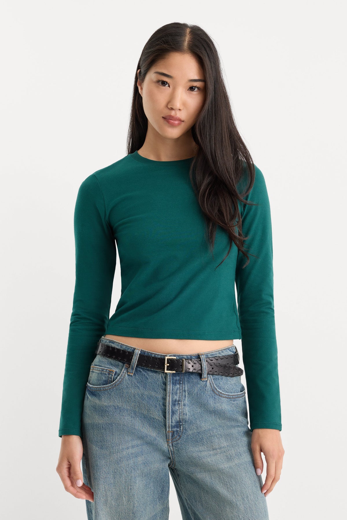 Luxury THE LONG SLEEVE BABY TEE FOREST GREEN