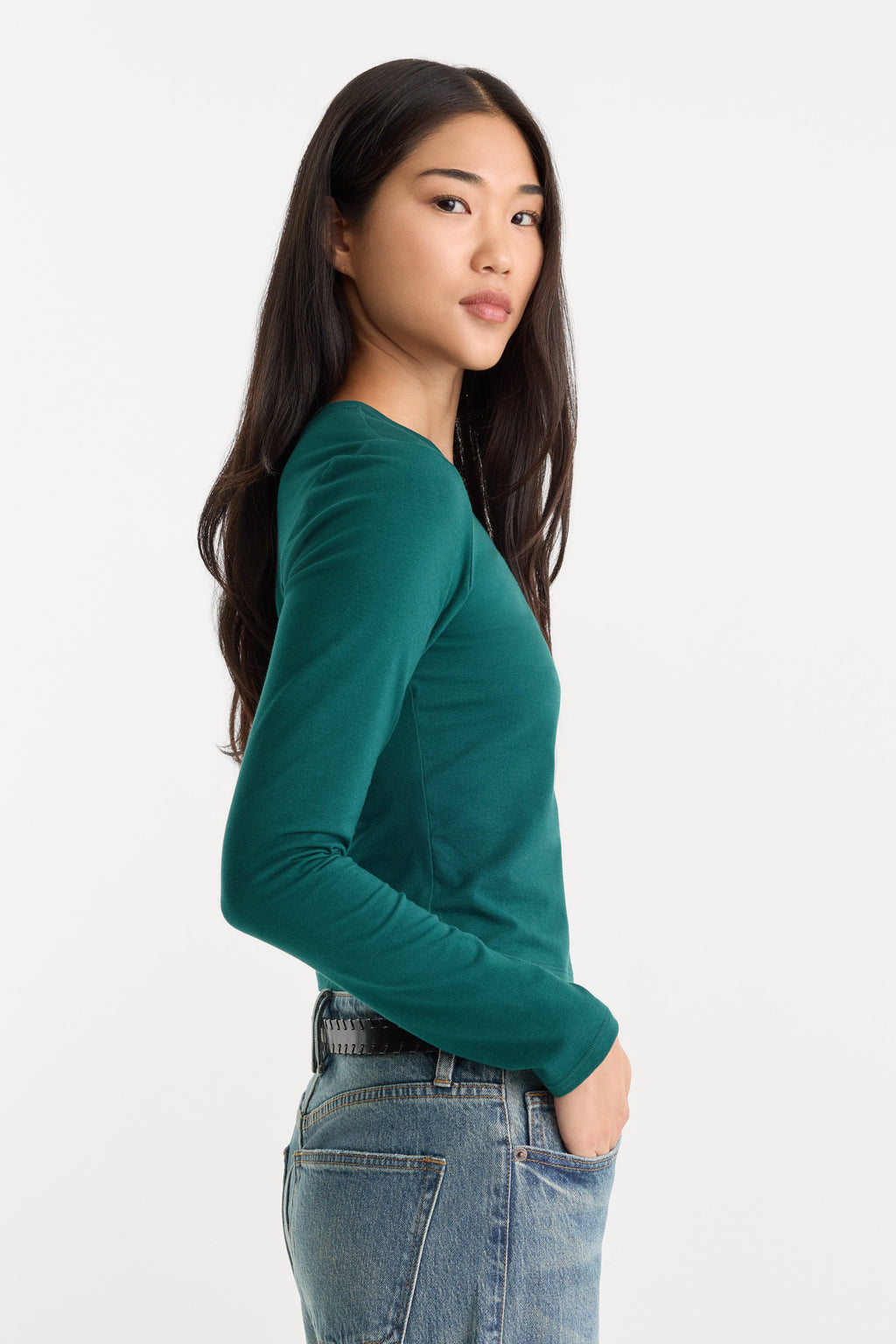 Luxury THE LONG SLEEVE BABY TEE FOREST GREEN
