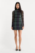 Luxury THE MESH MINI DRESS NAVY AND GREEN PLAID